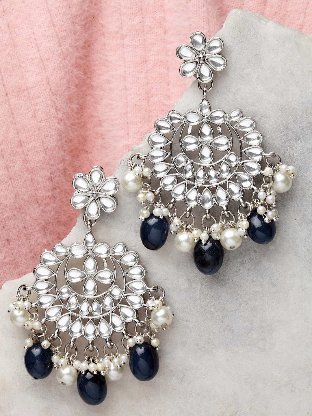

KARATCART Women Silver-Plated & Blue Classic Drop Earrings