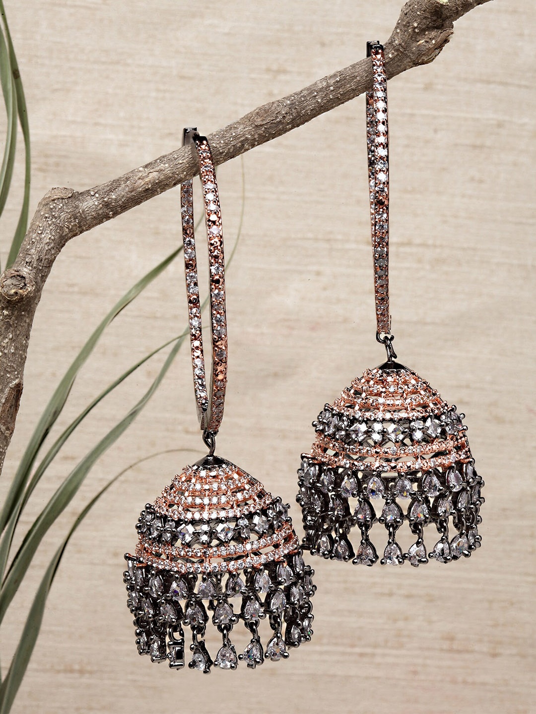 

KARATCART Black & Rose Gold Plated Circular Jhumkas Earrings