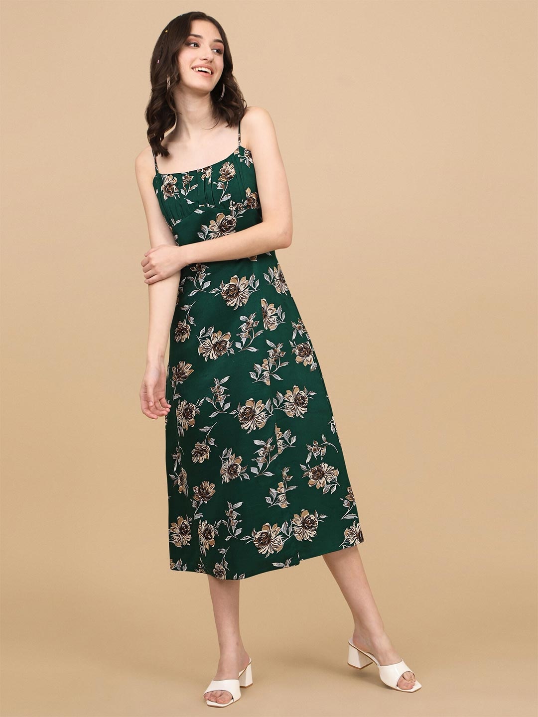 

Urban Luxe Green Floral A-Line Midi Dress