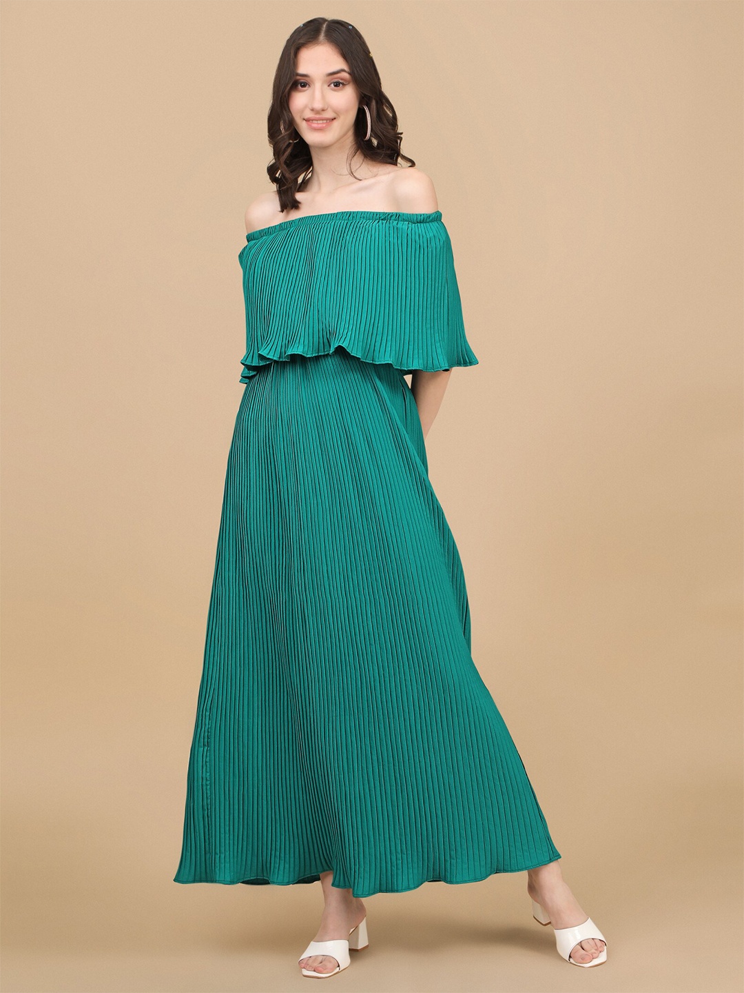 

Urban Luxe Sea Green Off-Shoulder Maxi Dress