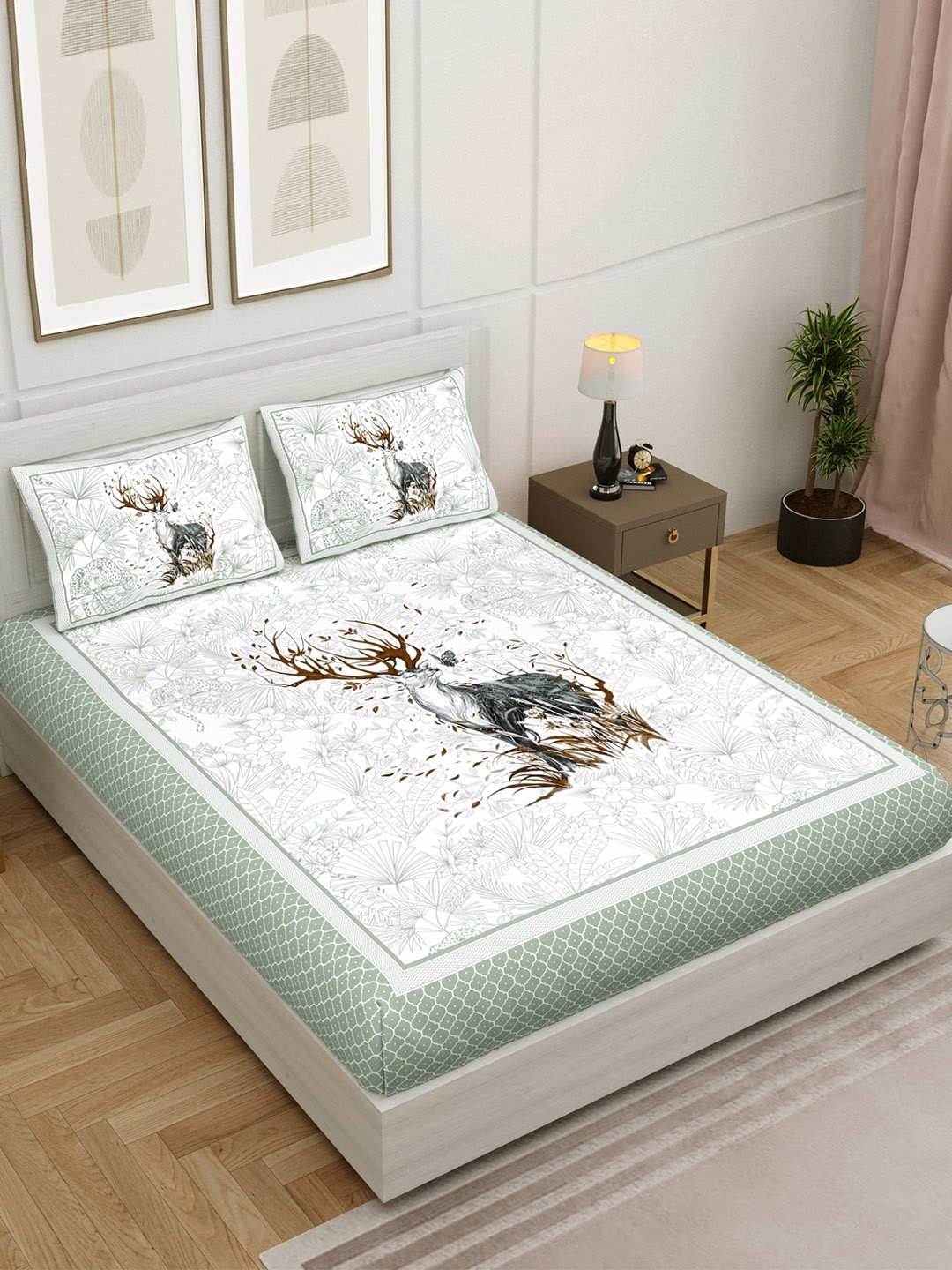 

Salona Bichona Brown & White Floral 144 TC King Bedsheet with 2 Pillow Covers