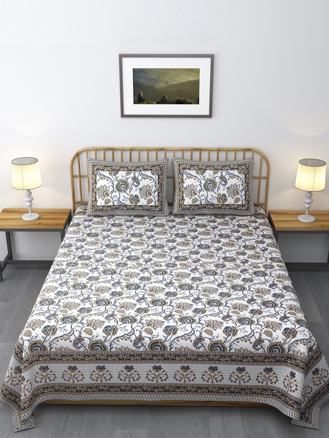 

Salona Bichona Beige & White Floral 144 TC King Bedsheet with 2 Pillow Covers