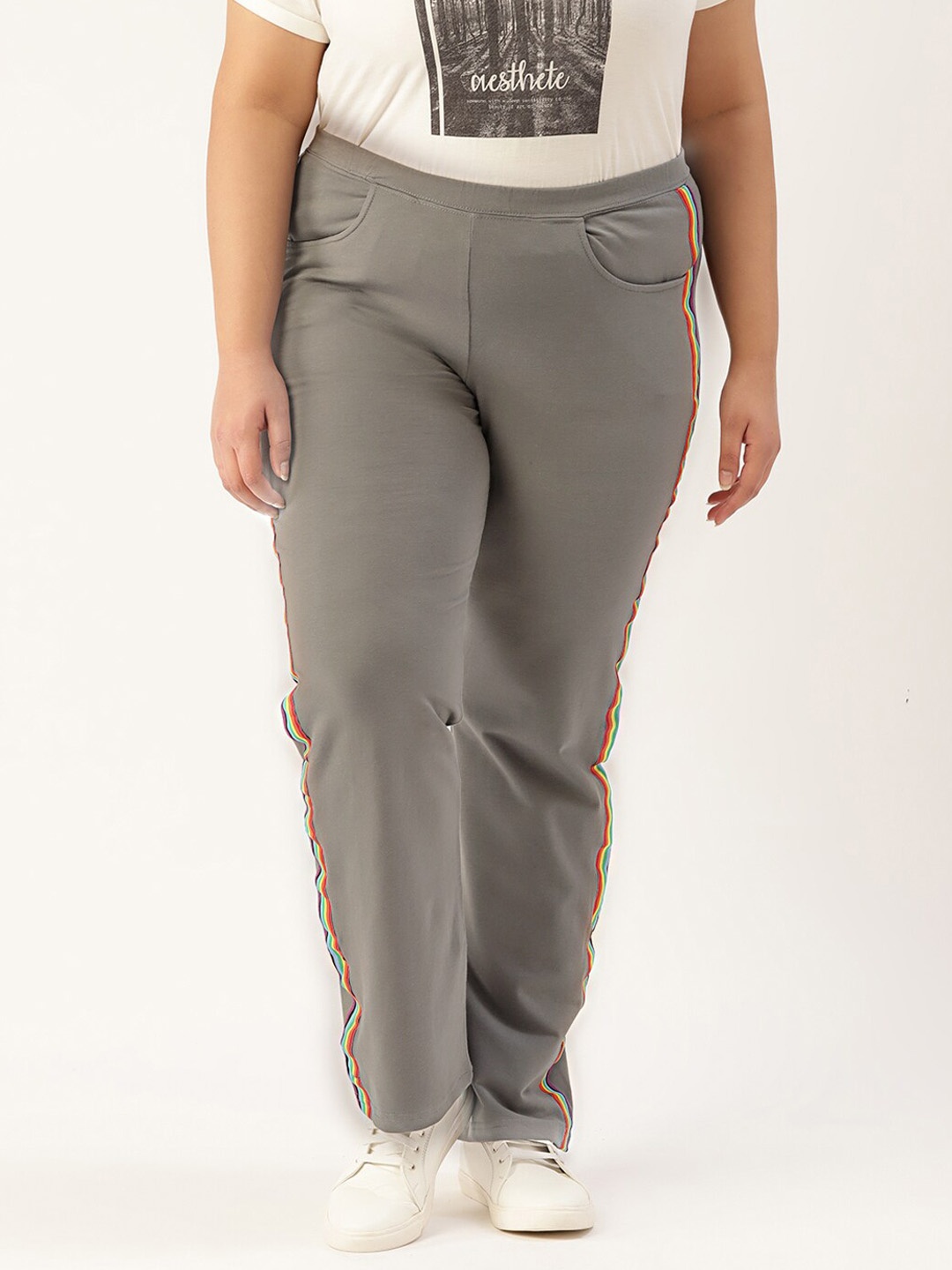 

theRebelinme Women Plus Size Grey Smart Trousers
