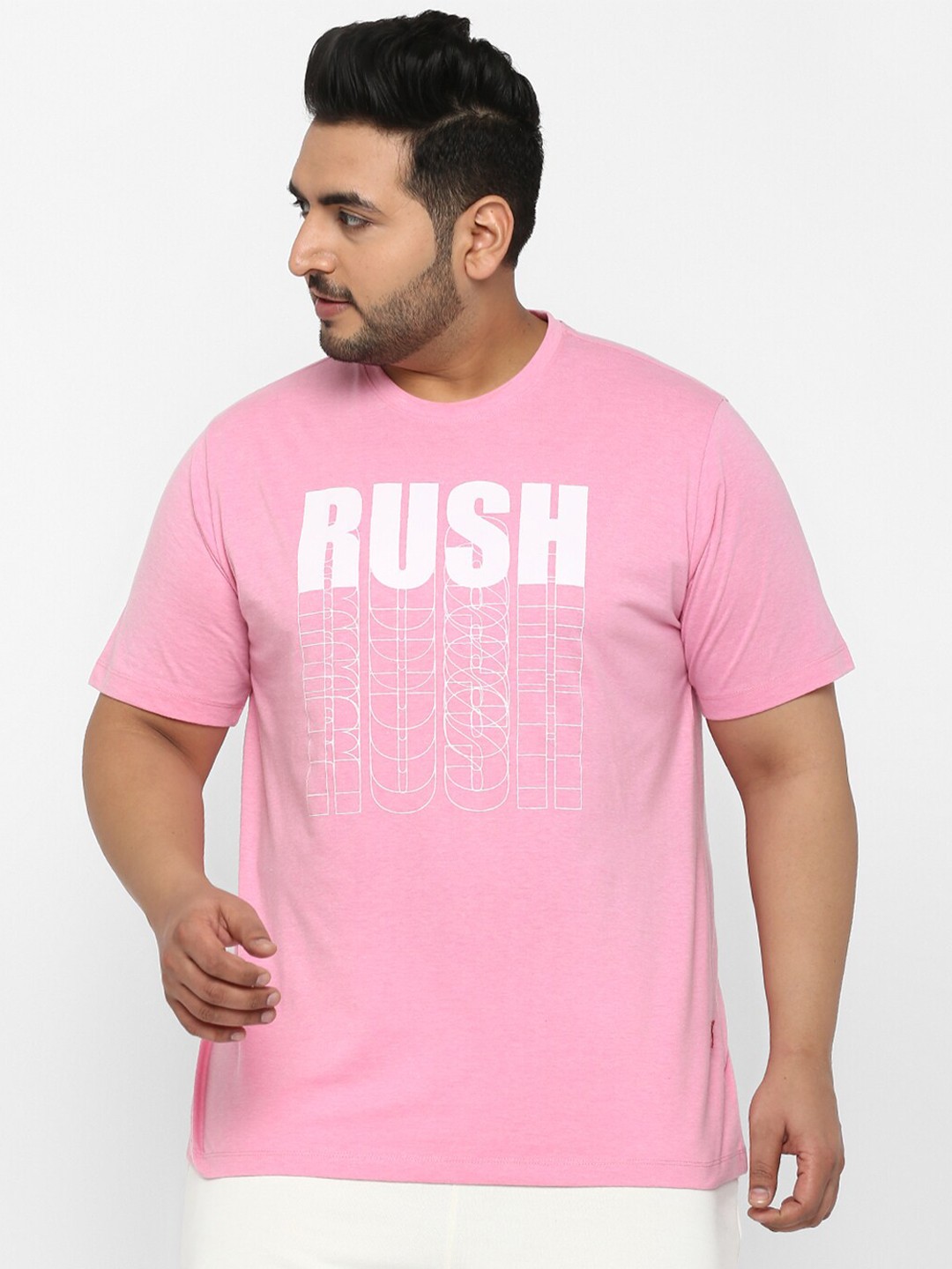

Yuuki Men Plus Size Pink Typography Printed T-shirt