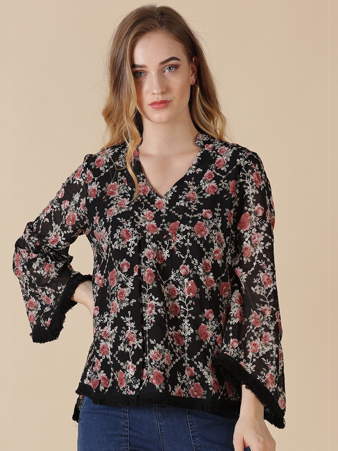

Gipsy Black & Red Floral Print Top