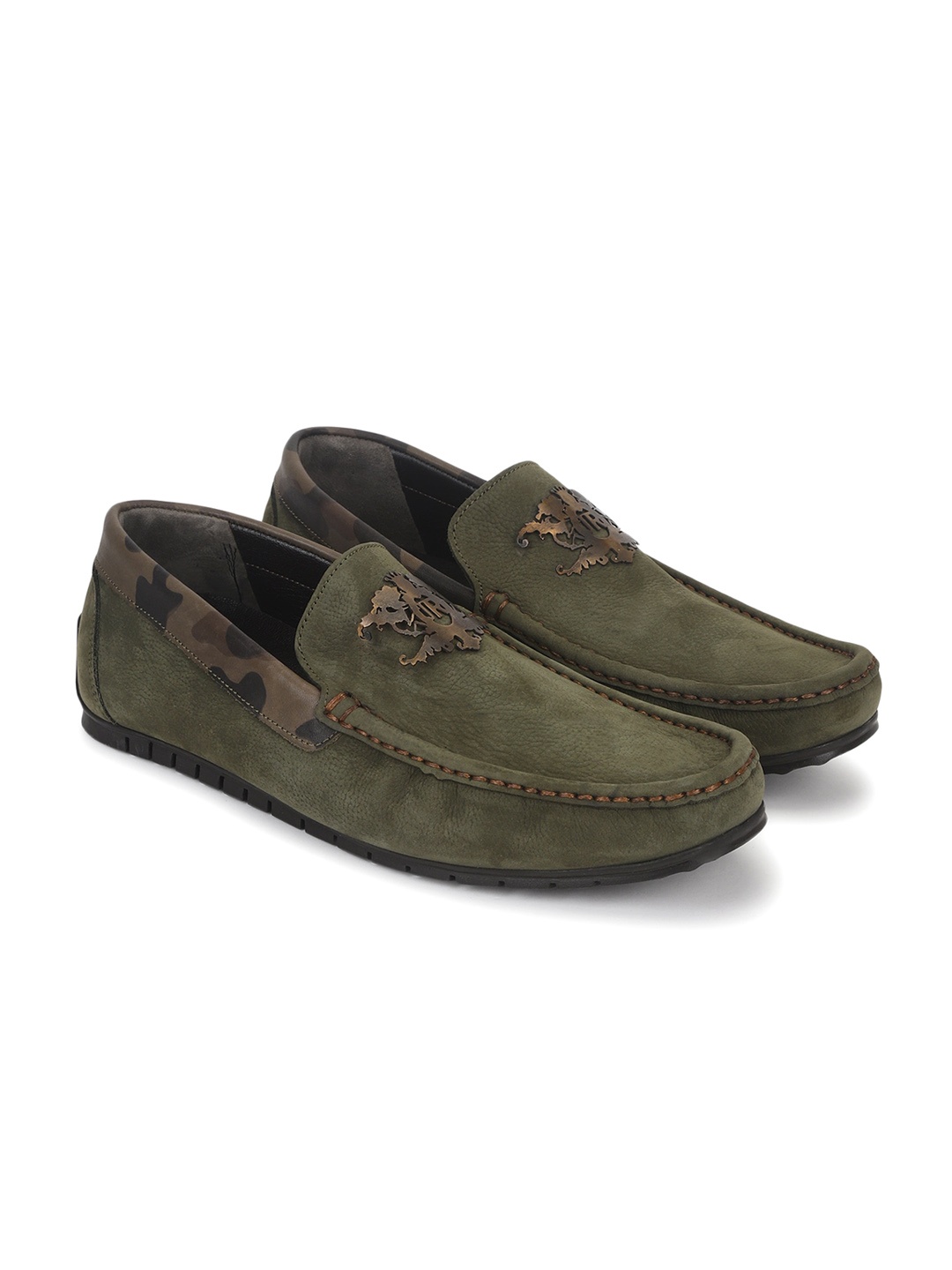 

JOHN RICHARDO Men Green Leather Loafers