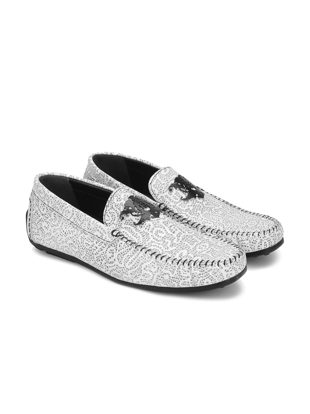 

JOHN RICHARDO Men White Printed Leather Loafers