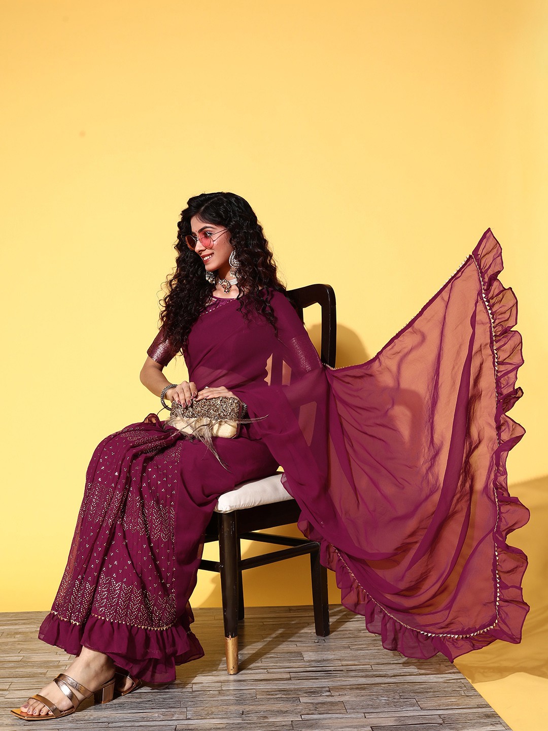 

Tikhi Imli Magenta Ethnic Motifs Half and Half Saree