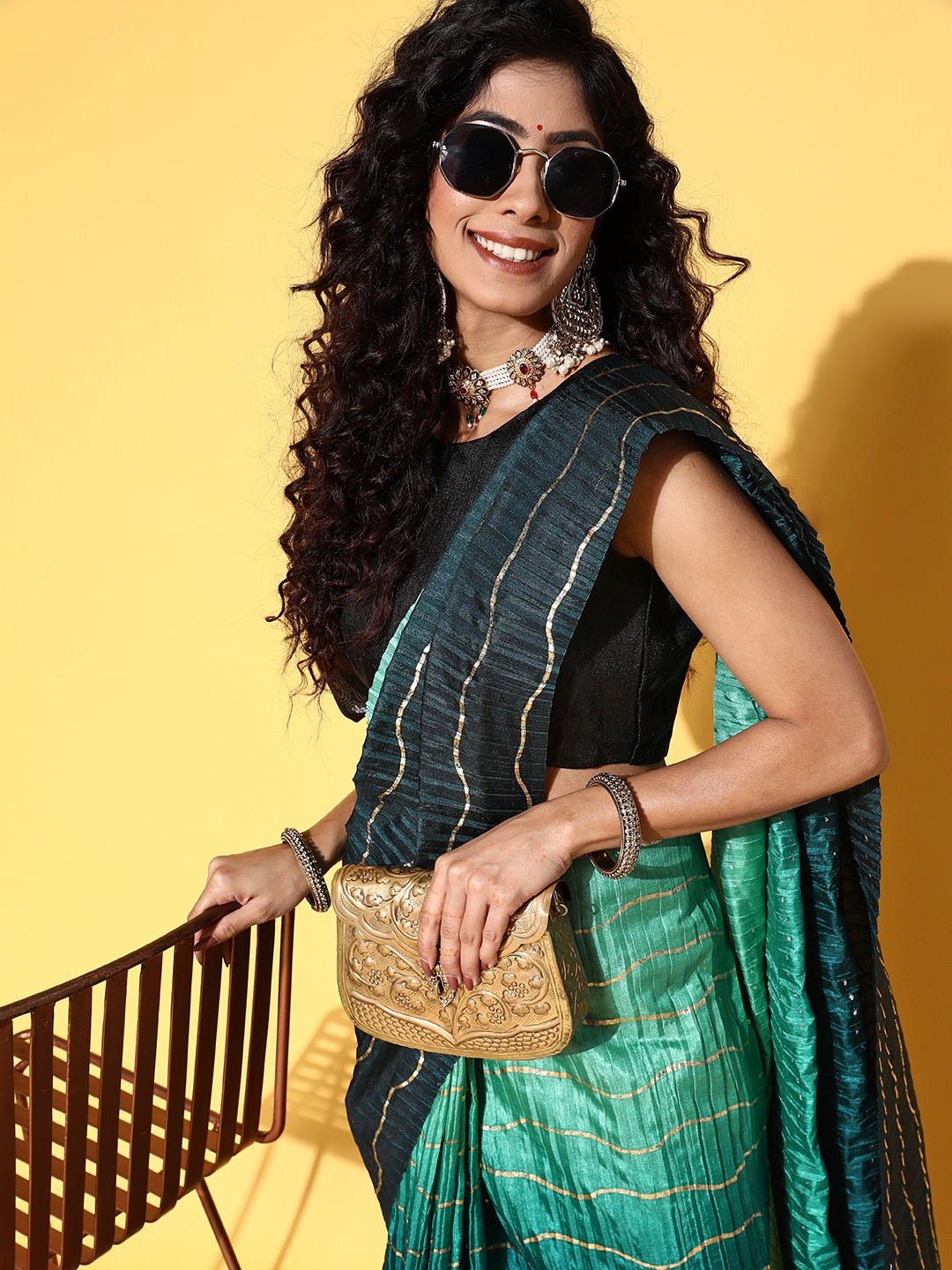 

Tikhi Imli Teal Embellished Saree