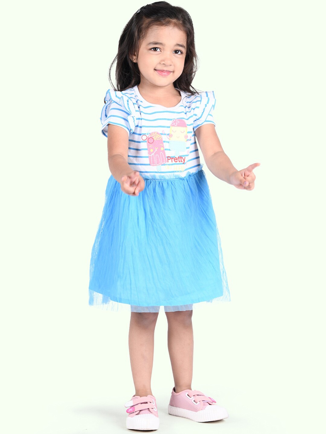 

Zalio Girls Blue Striped A-Line Pure Cotton Dress