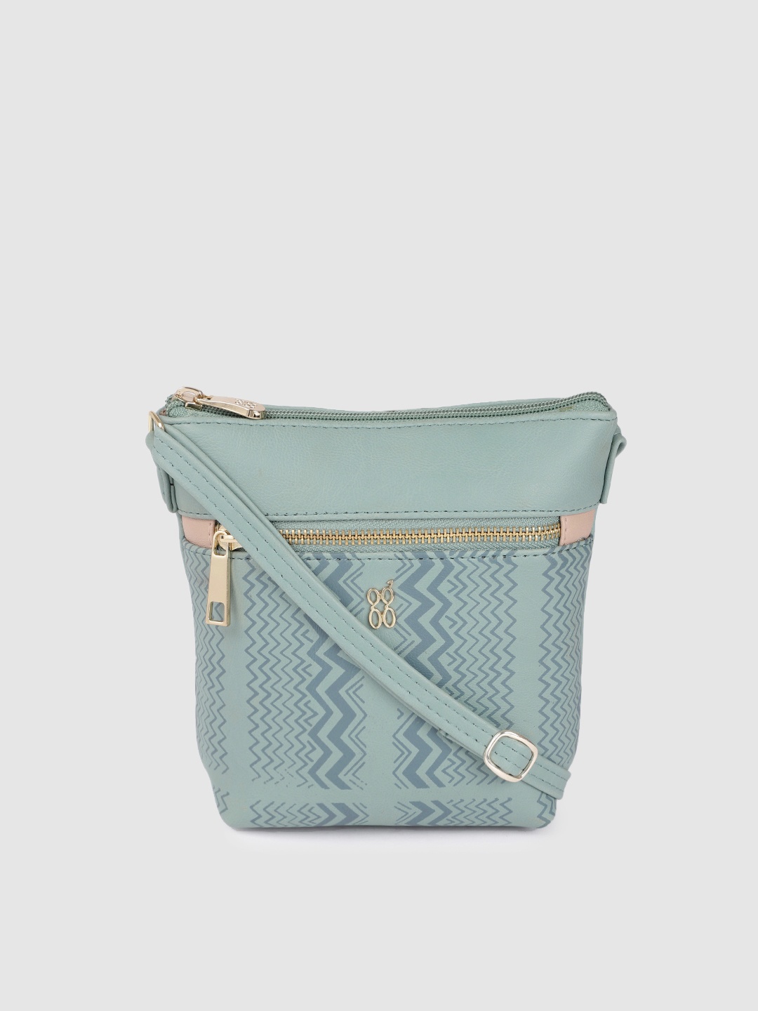 

Baggit Blue Geometric Printed Structured Sling Bag