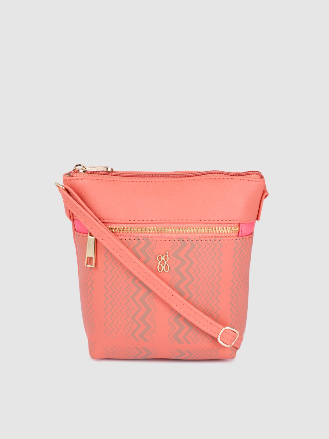 

Baggit Peach-Coloured Chevron Striped Structured Sling Bag