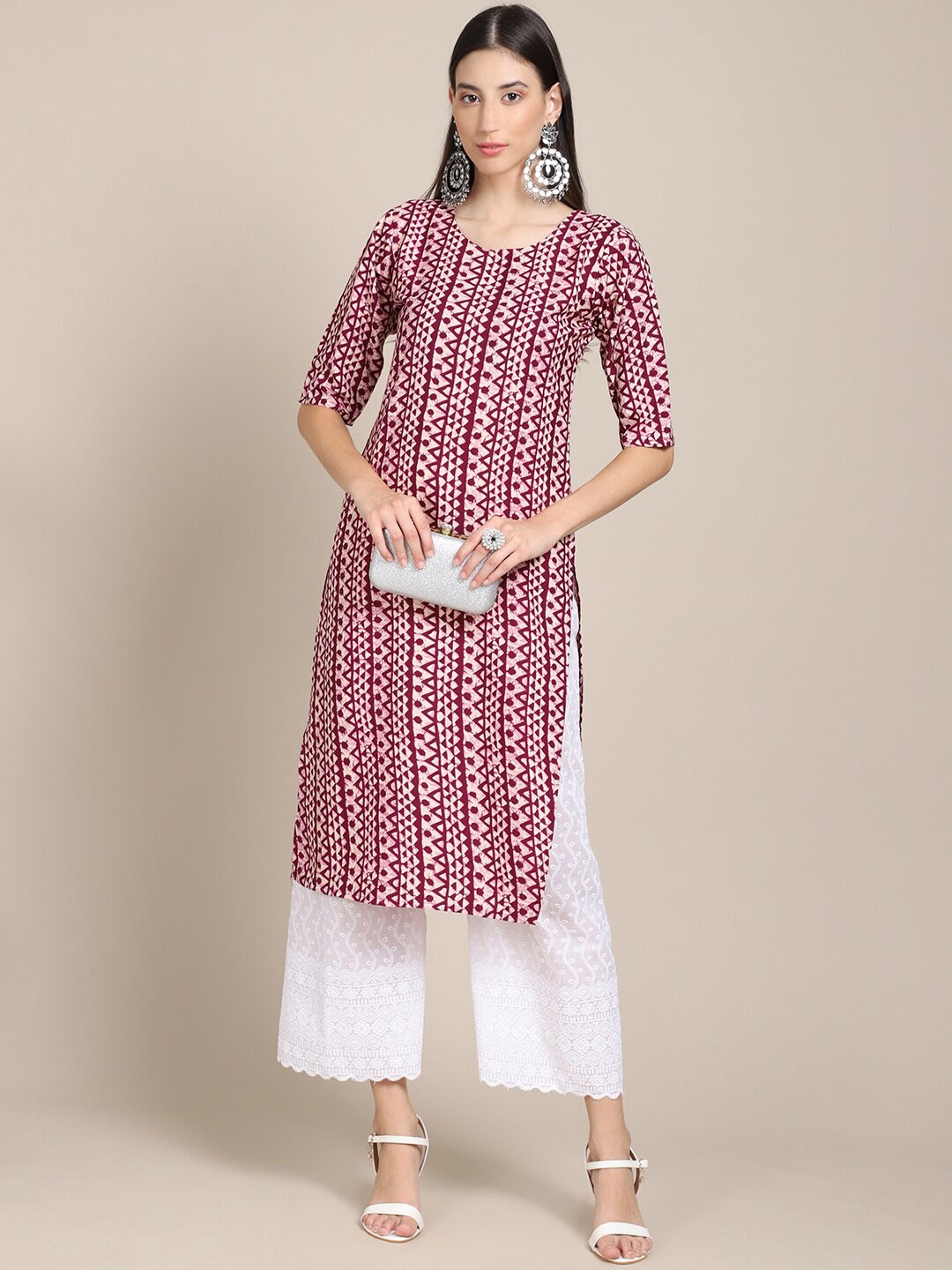 

7Threads Women Pack Of 2 Maroon & Peach-Coloured Geometric Printed Crepe Kurta