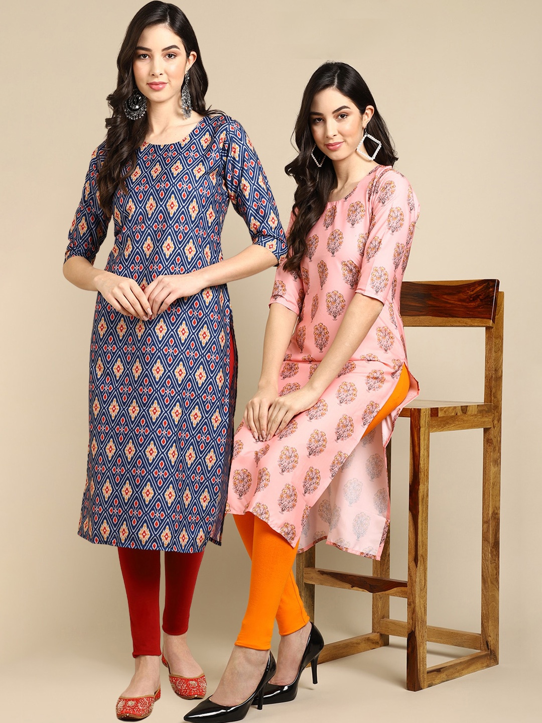 

7Threads Women Pack of 2 Printed Crepe Kurta, Multi