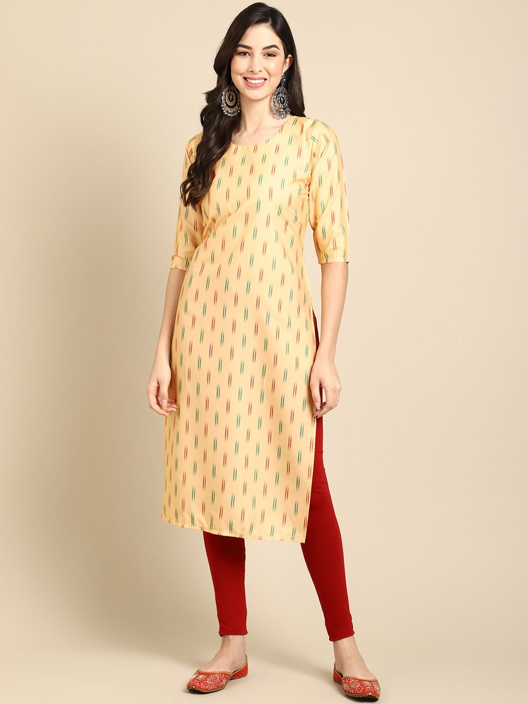 

7Threads Women Yellow & Red Pack Of 2 Geometric Printed Crepe Kurta