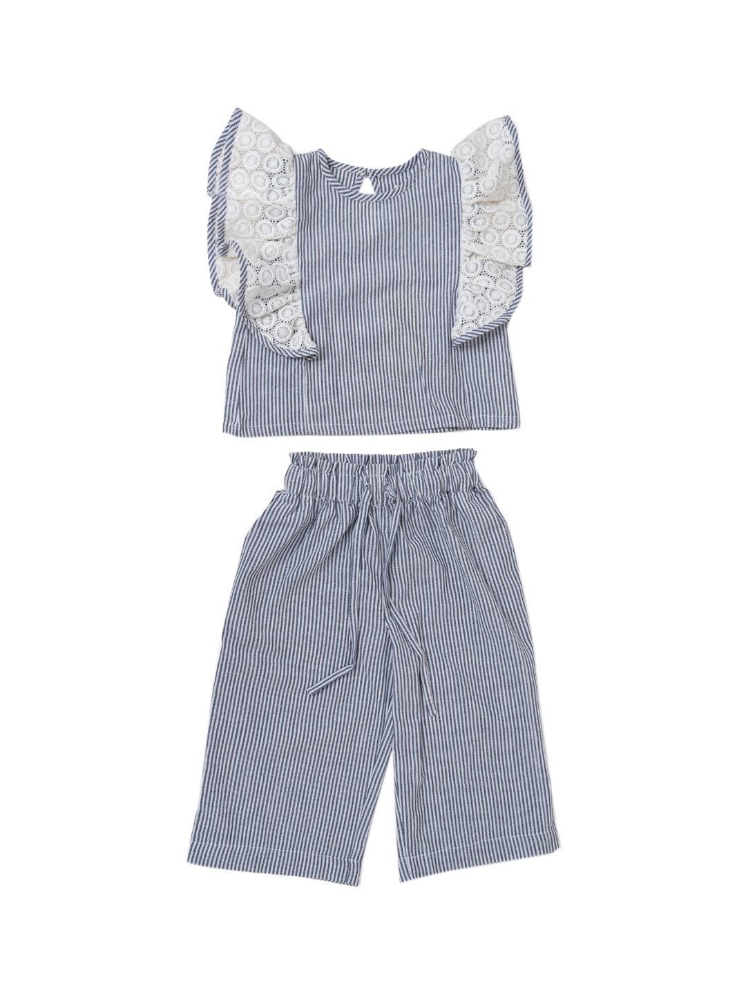 

A Little Fable Girls Navy Blue & White Striped Top with Trousers