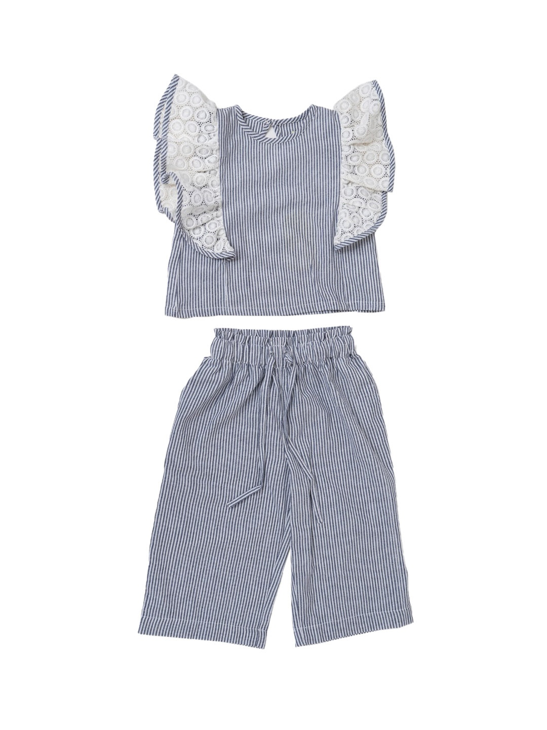 

A Little Fable Girls Blue & White Striped Top with Trousers