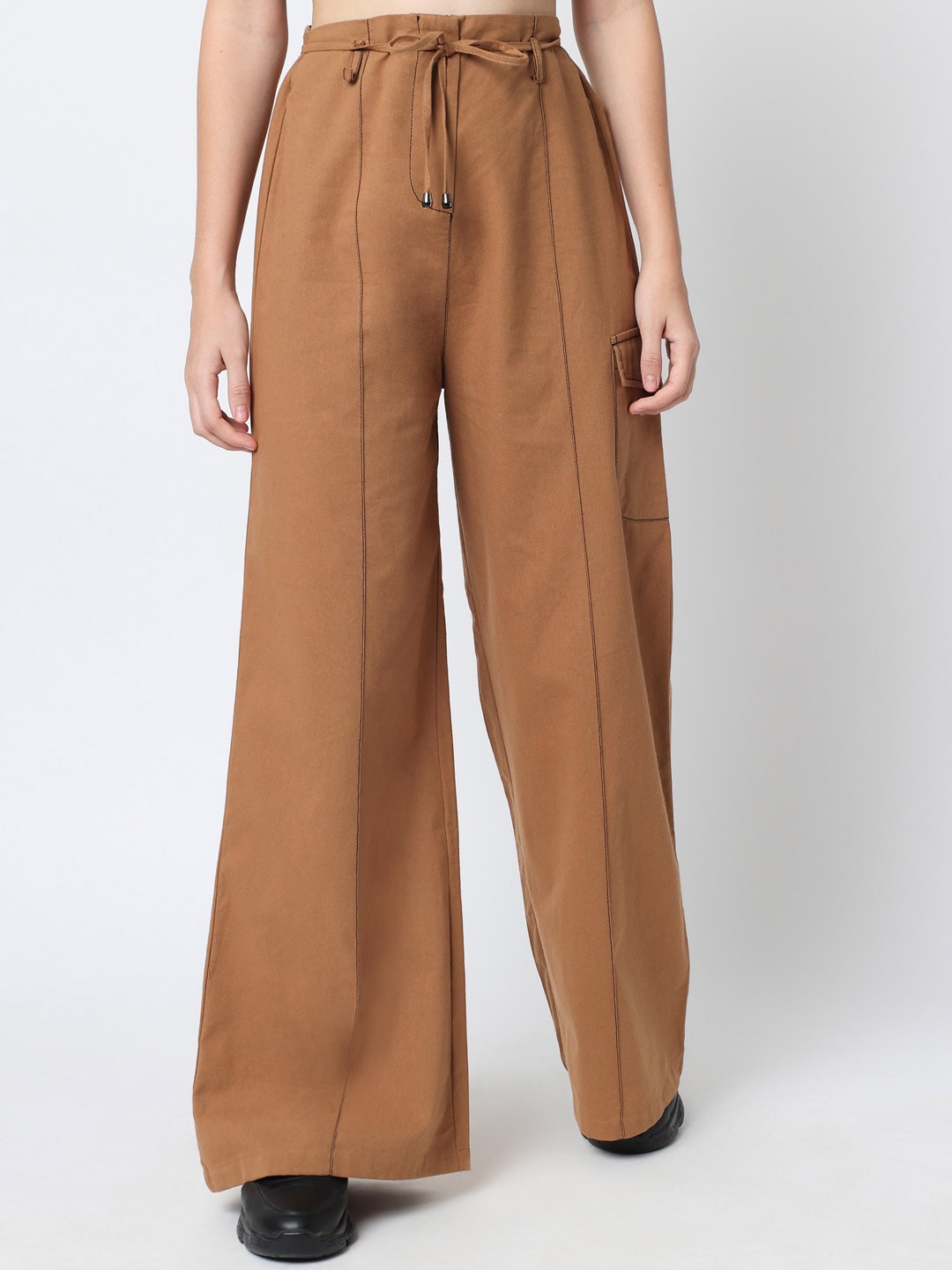 

Orchid Blues Women Brown Loose Fit High-Rise Cotton Trousers