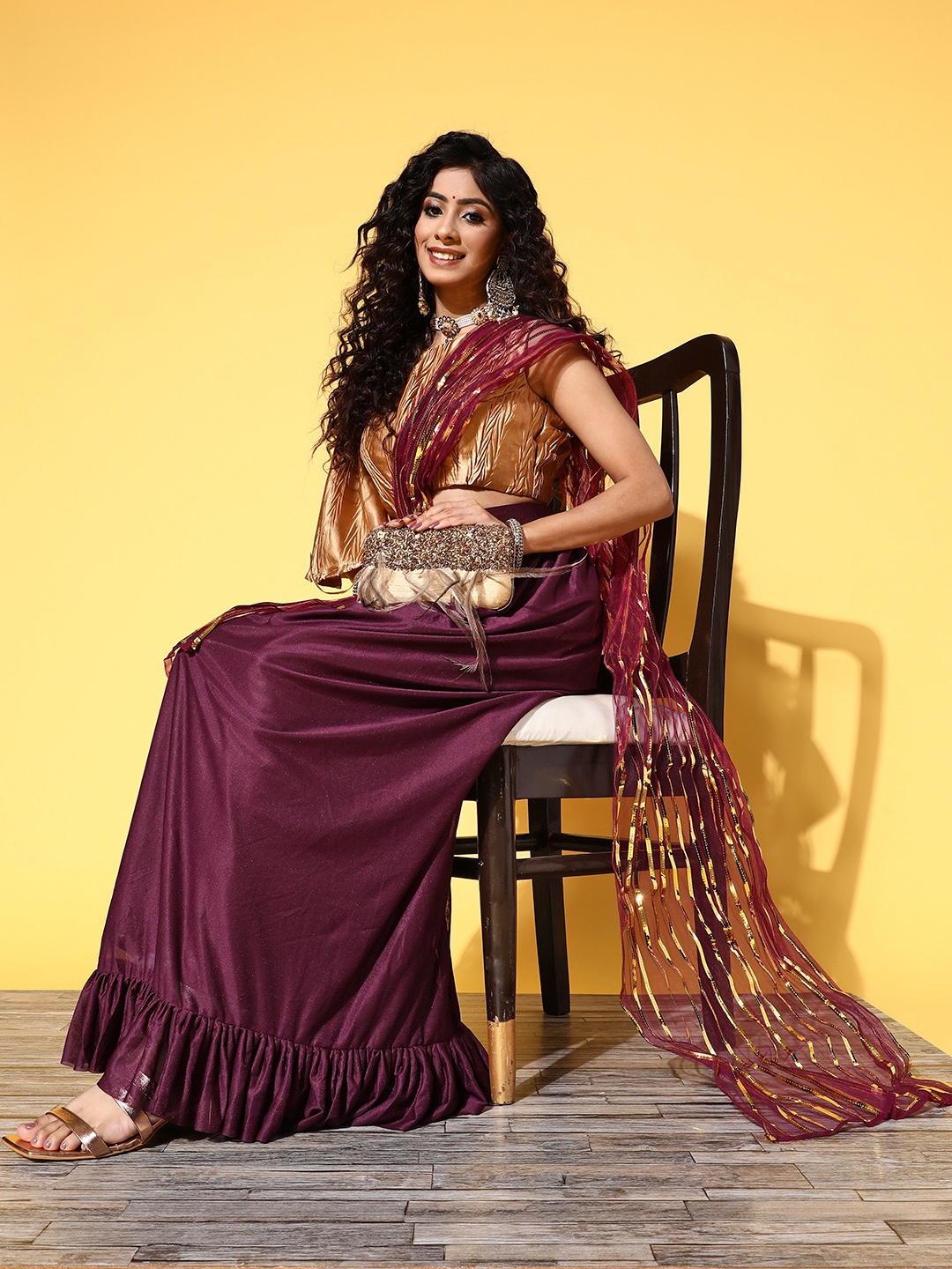 

Tikhi Imli Magenta Sequinned Ready to Wear Saree