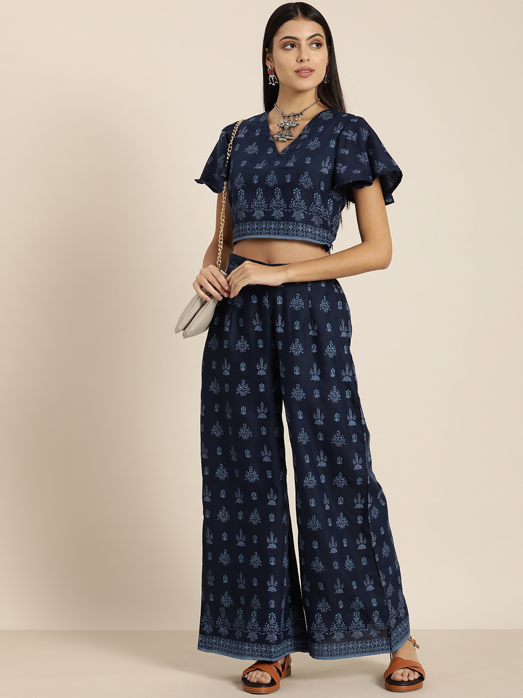 

Moda Rapido Women Printed Top with Palazzos, Blue