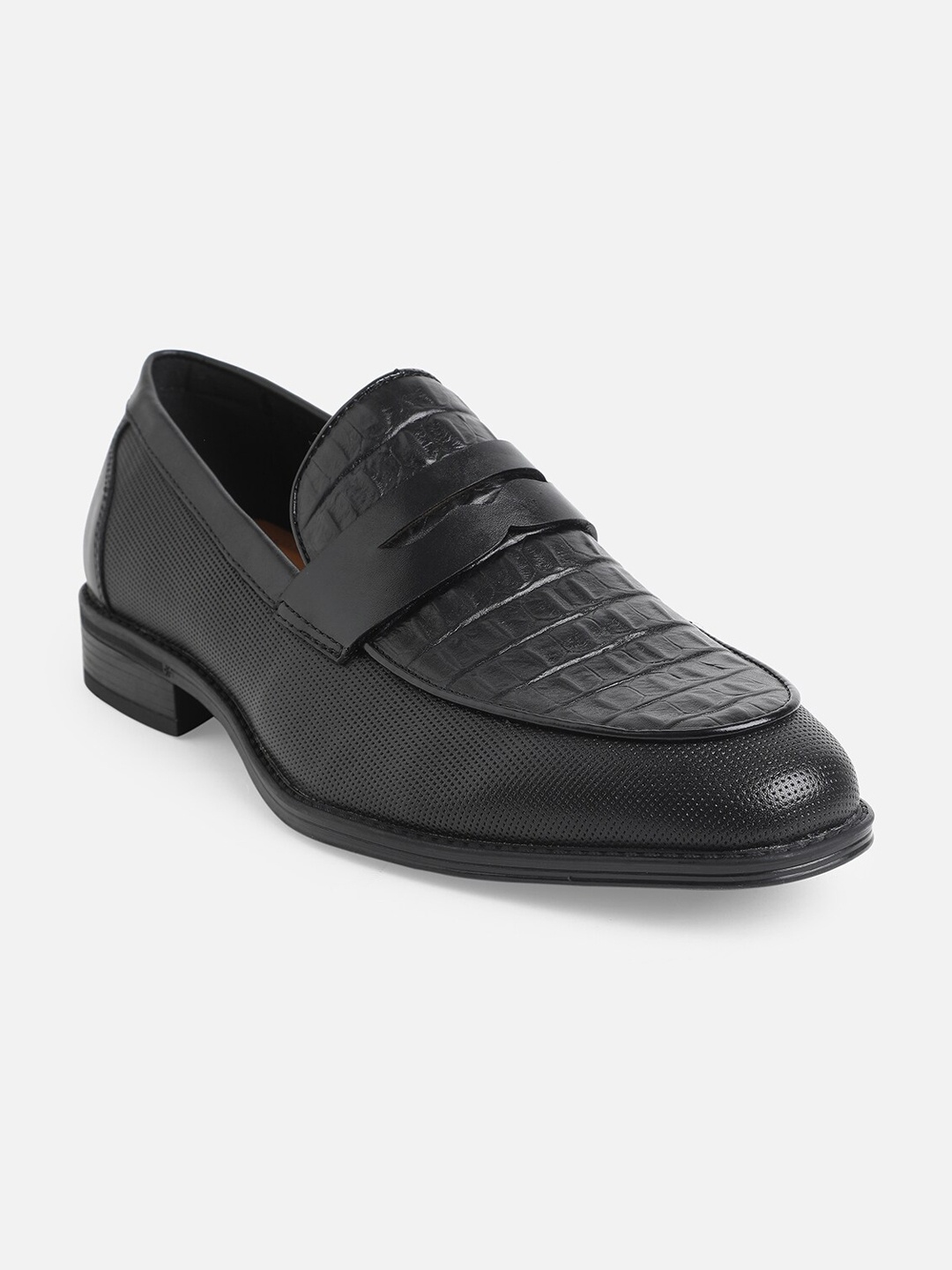 

ALDO Men Black Woven Design Leather Loafers