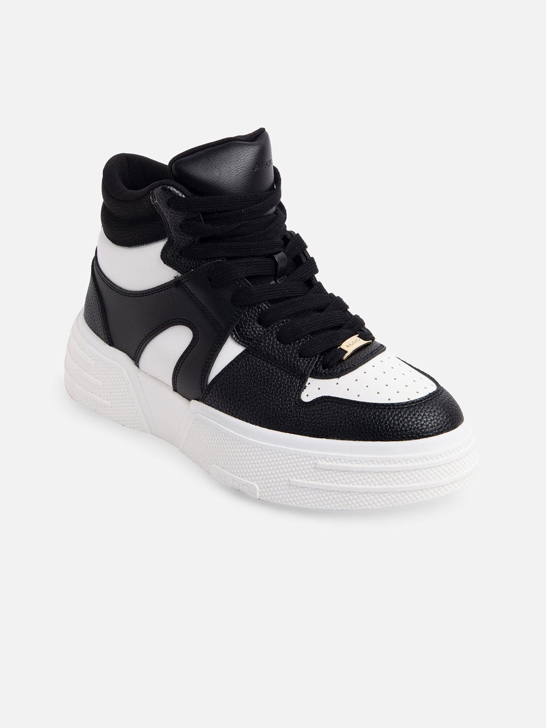 

ALDO Men Colourblocked Mid Top Lace Up Contrast Sole Sneakers, Black