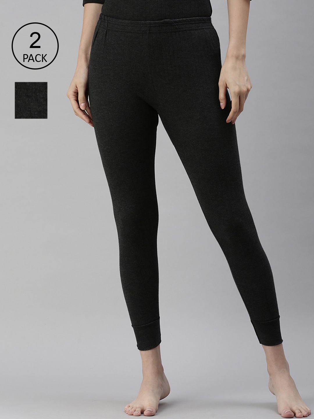 

LUX PARKER Women Pack of 2 Solid Thermal Bottom, Black