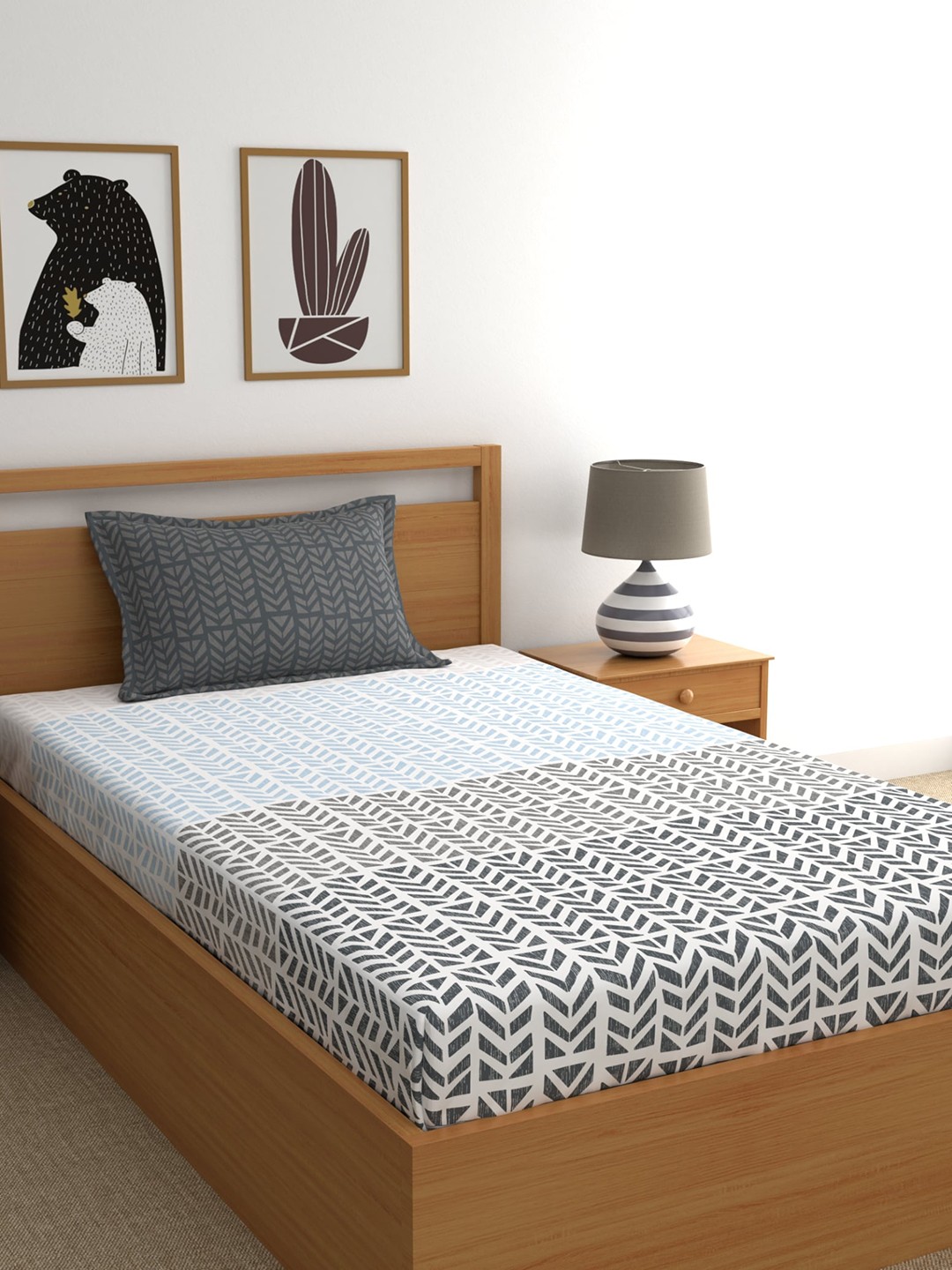 

Home Ecstasy Grey & White printed Pure Cotton 140 TC Single Bedsheet with 1 Pillow Cover