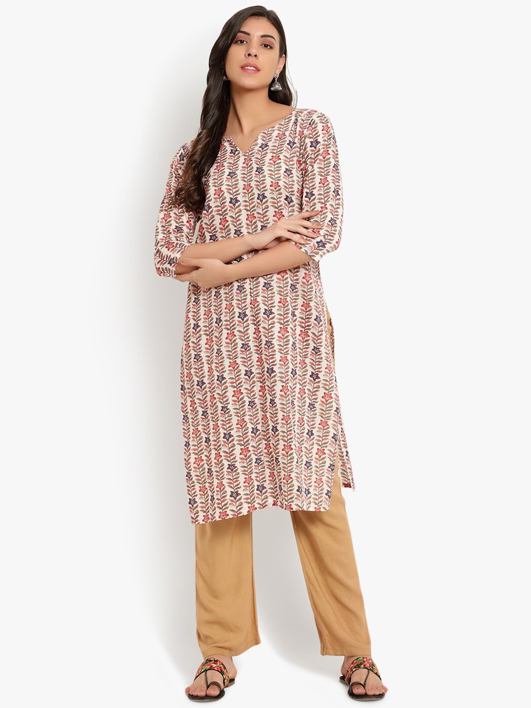 

DIVINATION Women Printed Cotton Kurta, Off white