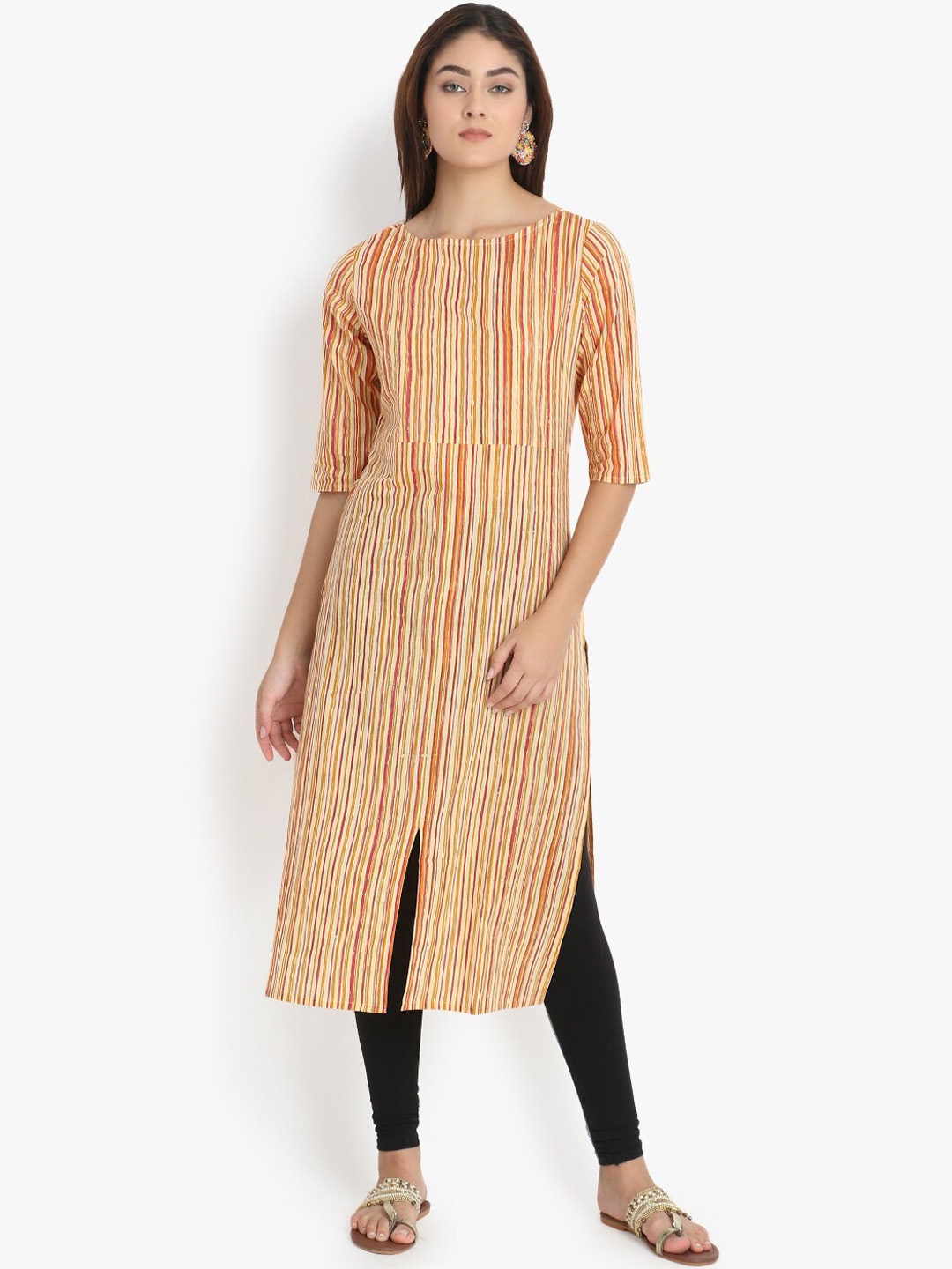 

DIVINATION Women Brown Striped Flared Sleeves Kurta