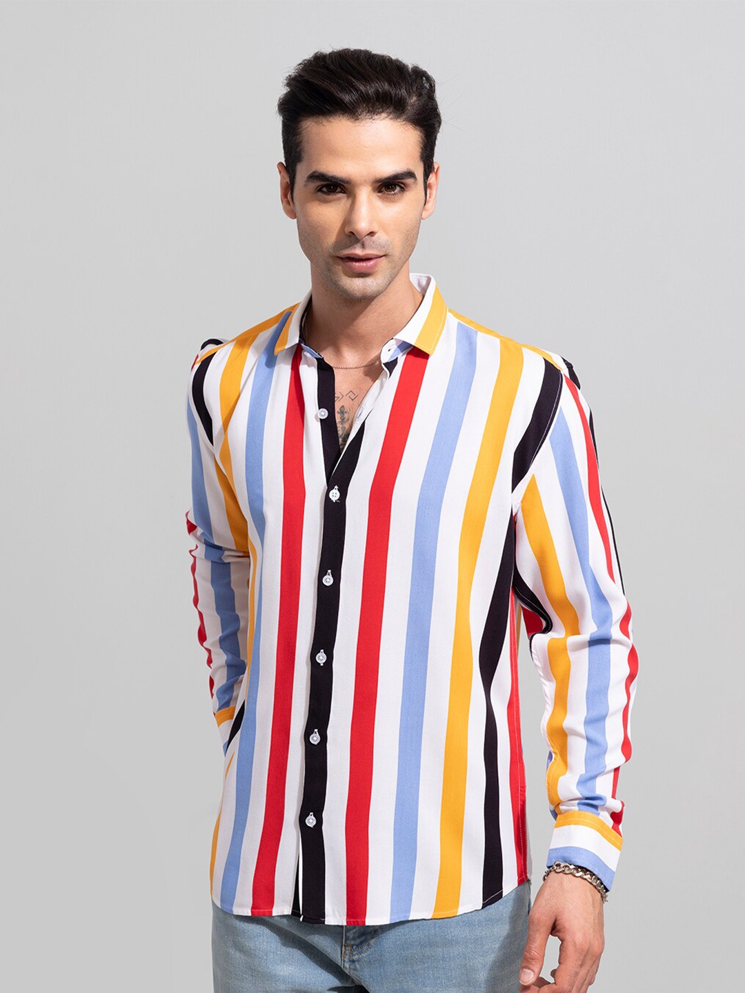 

Snitch Men Multicolored Slim Fit Striped Casual Shirt, Multi