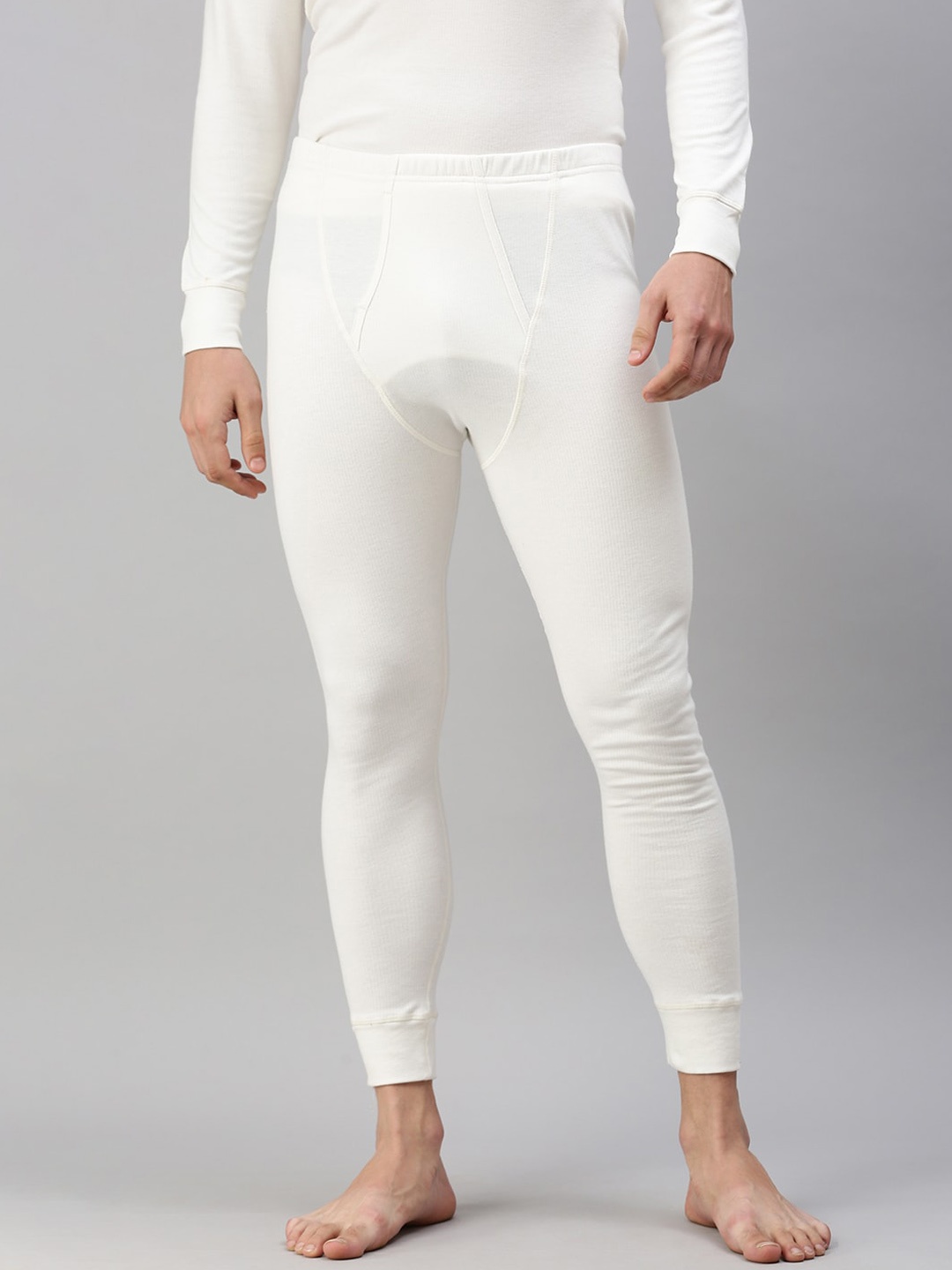 

one8 by Virat Kohli Men Off White Solid Cotton Thermal Bottom