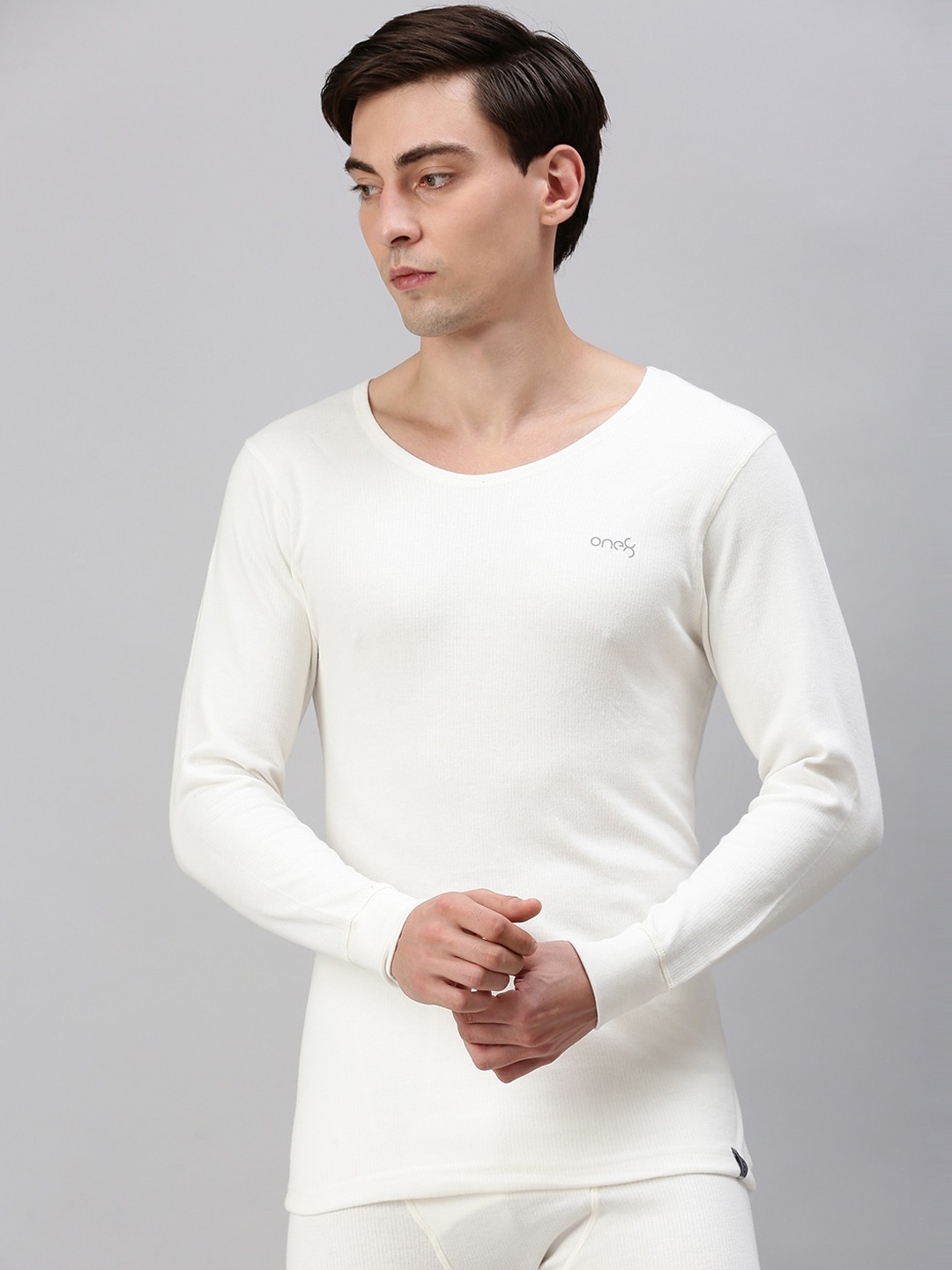 

ONN Men Off White Solid Cotton Thermal Top