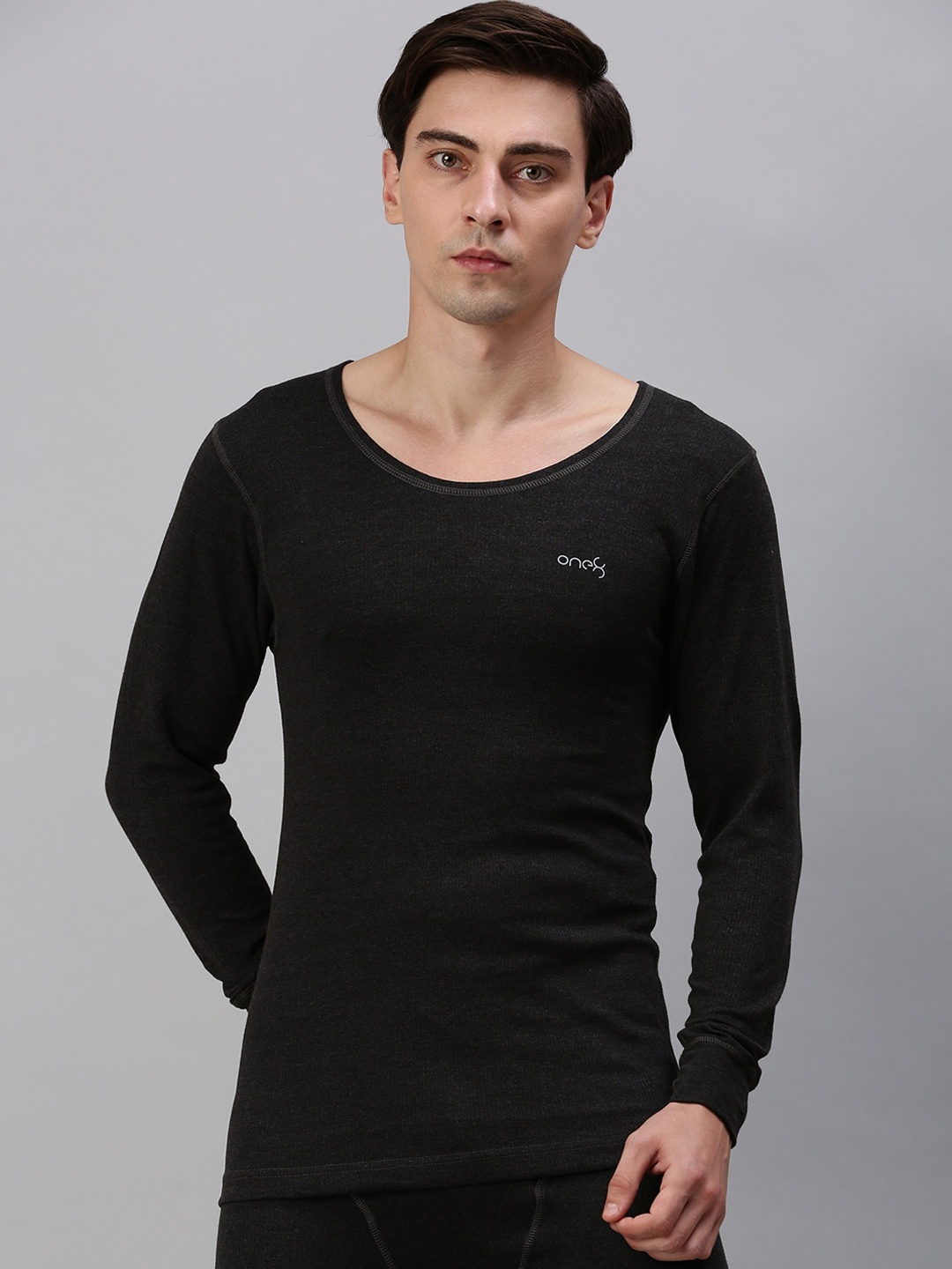 

ONN Men Charcoal Grey Solid Cotton Thermal Top