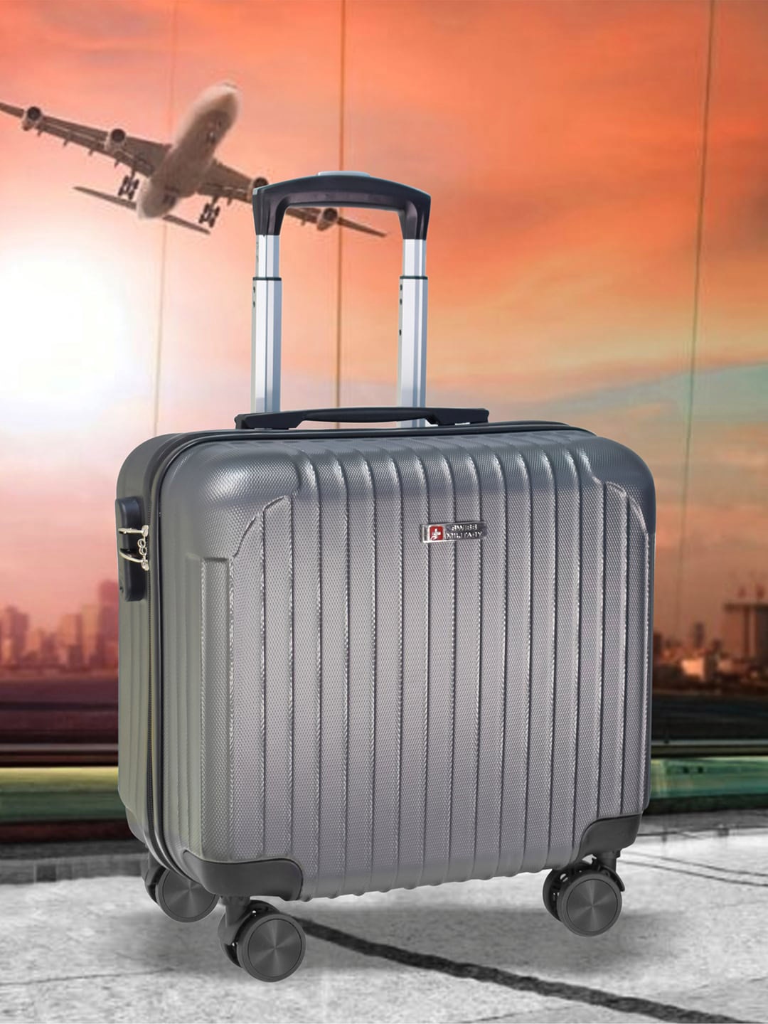 

SWISS MILITARY Grey Textured Overnighter Hard Sided Overnighter Trolley Bag
