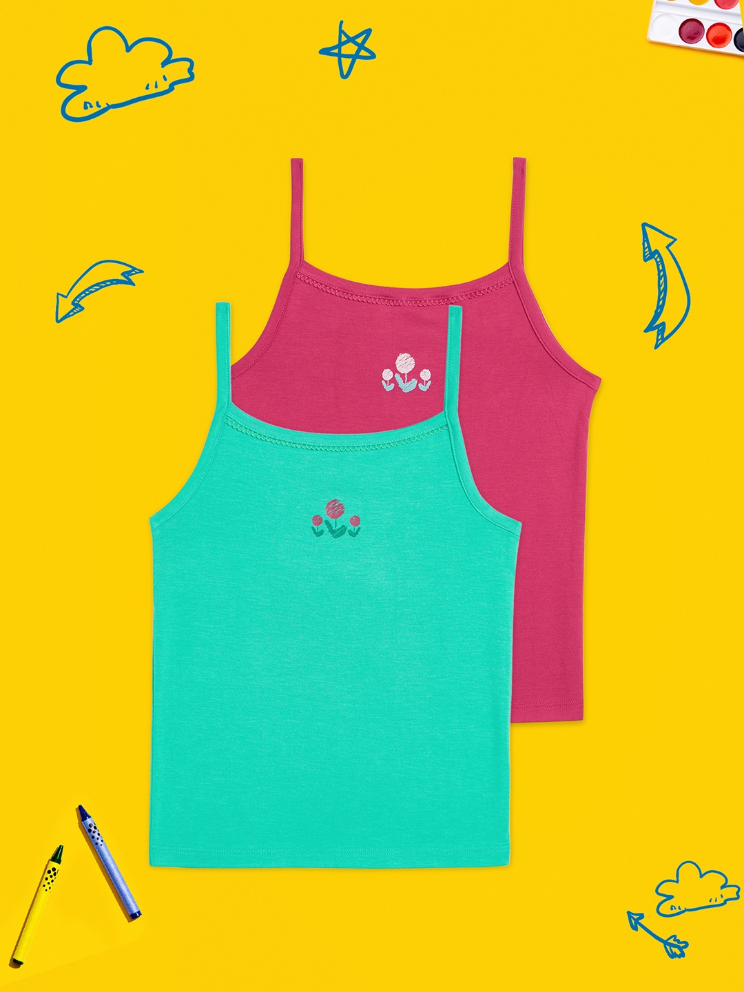 

XY Life Girls Pack Of 2 Green & Pink Intellisoft Tencel Modal Camisoles