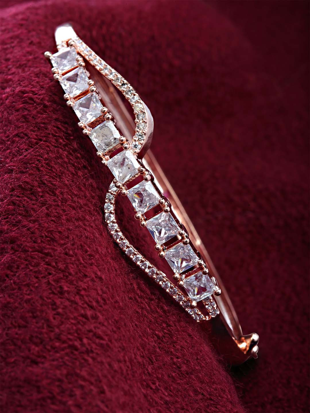 

KARATCART Rose Gold-Plated White AD Studded Bangle