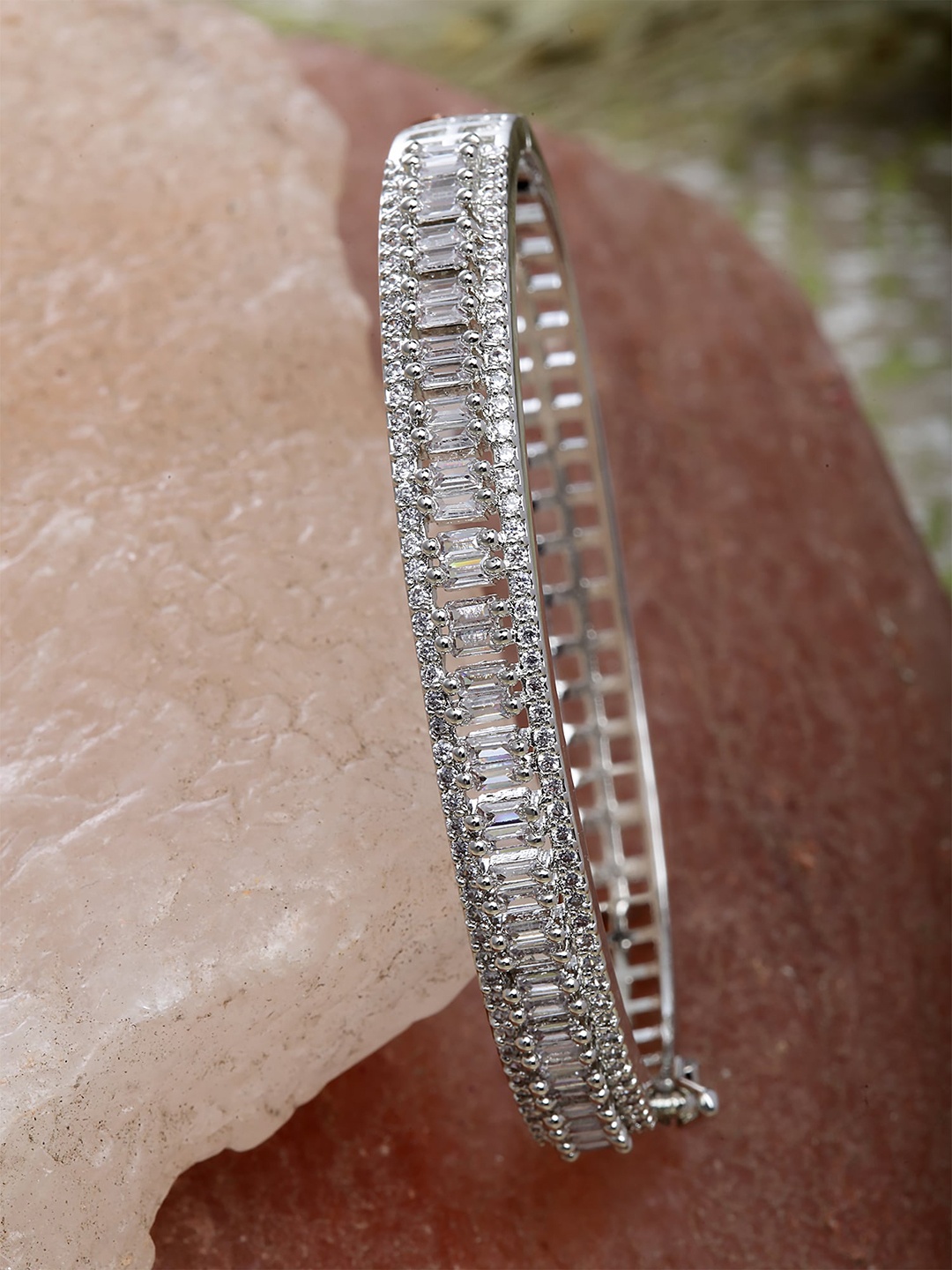 

KARATCART Women Silver-Toned American Diamond Studded Bangles