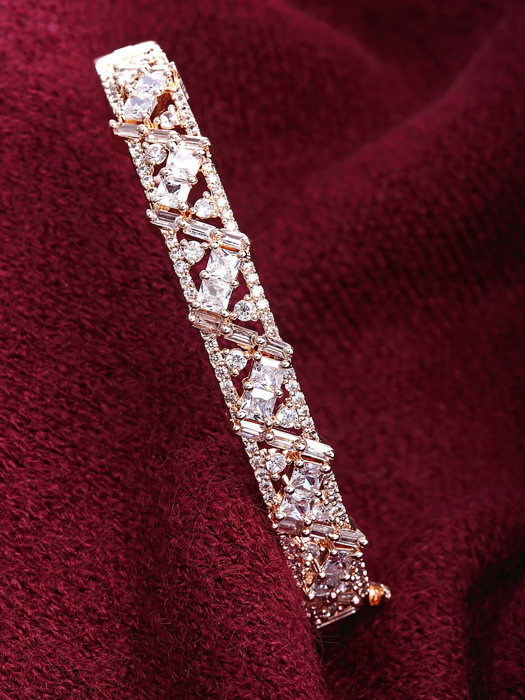 

KARATCART Rose Gold-Plated White Stone-Studded Bangle