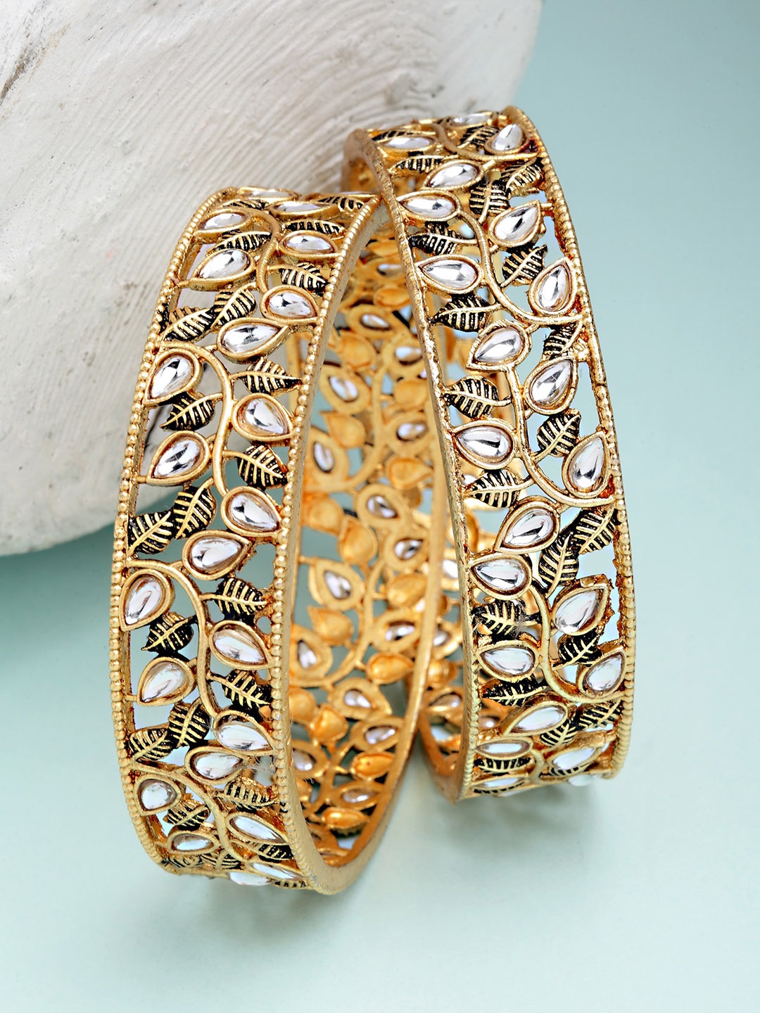 

KARATCART Set Of 2 Gold-Plated White Stone Studded Bangle