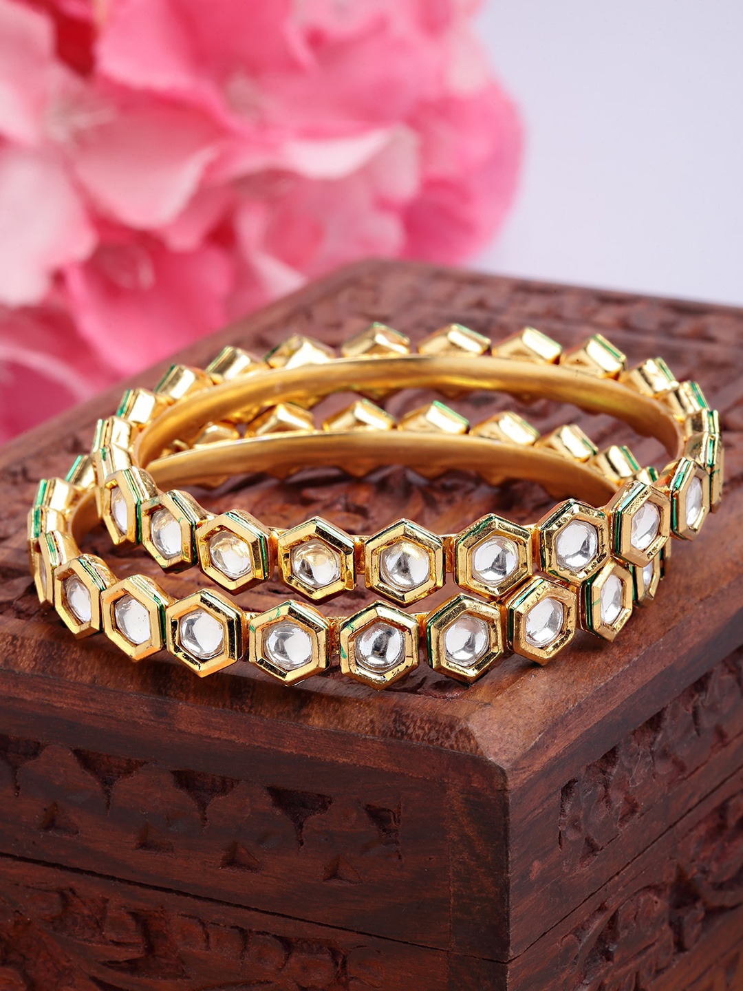 

KARATCART Set Of 2 Gold-Plated Kundan-Studded Bangles