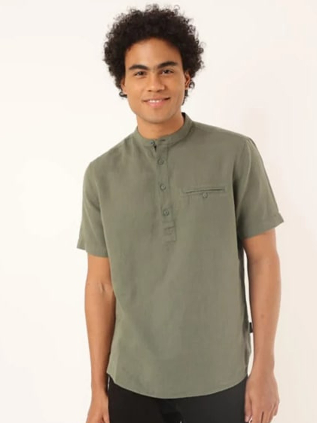 

Marks & Spencer Men Green Solid Mandarin Collar Casual Shirt