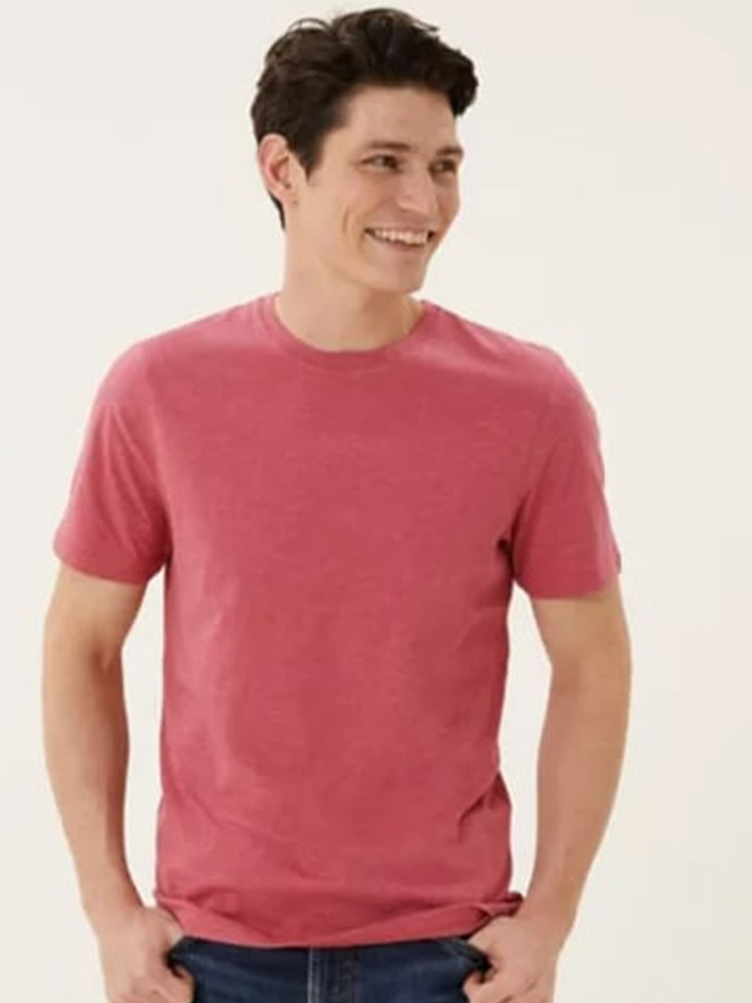 

Marks & Spencer Men Pink Solid Pure Cotton T-shirt