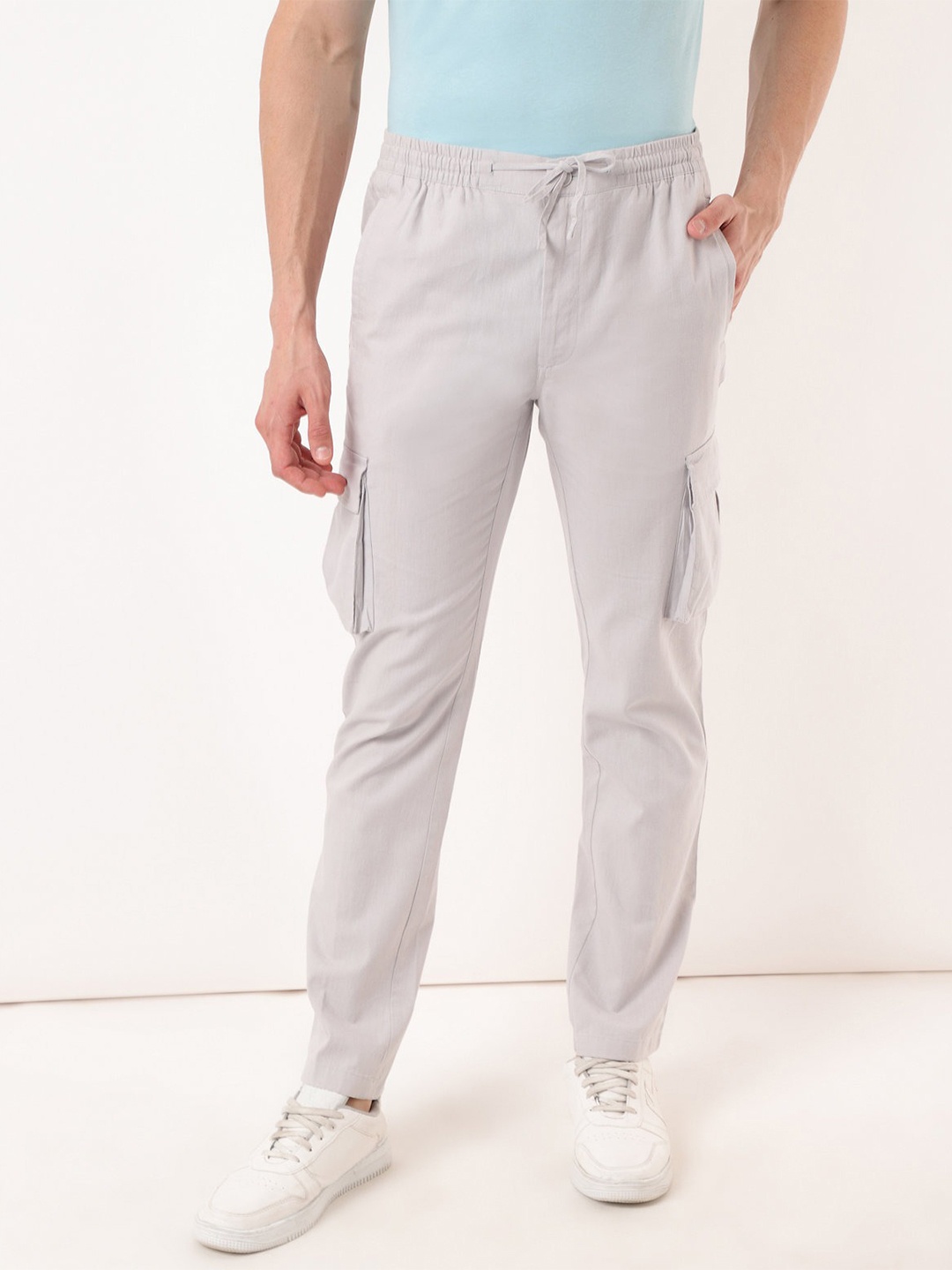 

Marks & Spencer Men Grey High-Rise Pleated Trousers