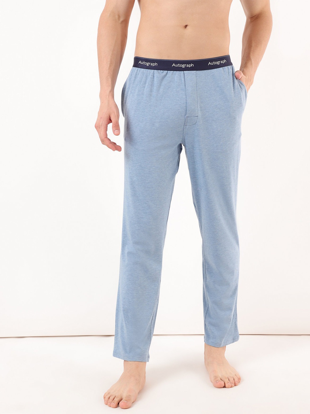 

Marks & Spencer Men Blue High-Rise Trousers