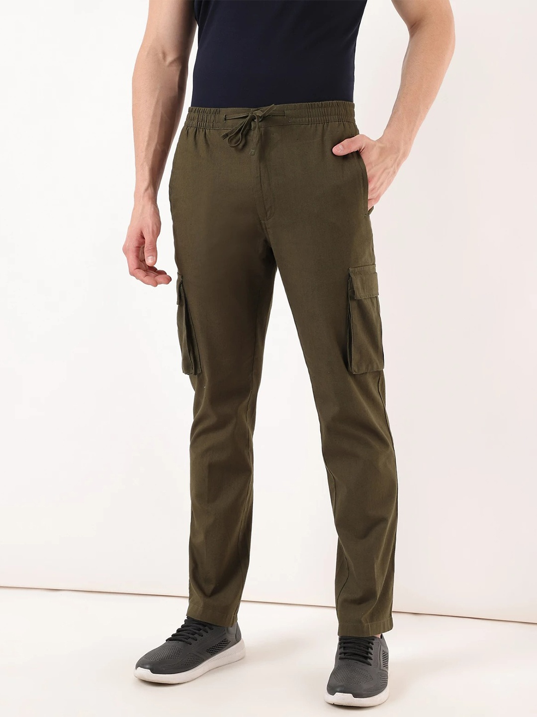 

Marks & Spencer Men Khaki High-Rise Cargos Trousers