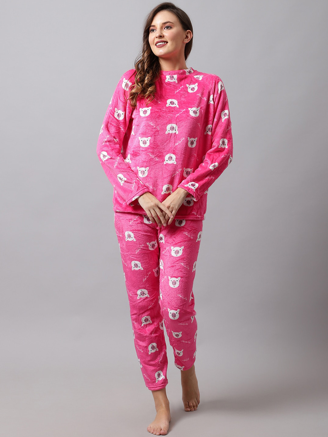 

TAG 7 Women Pink & White Printed Night suit
