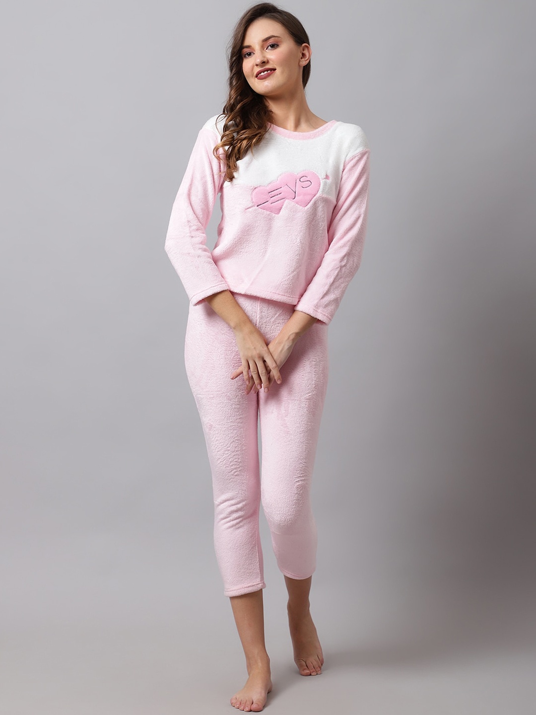 

TAG 7 Women Pink & White Printed Night suit