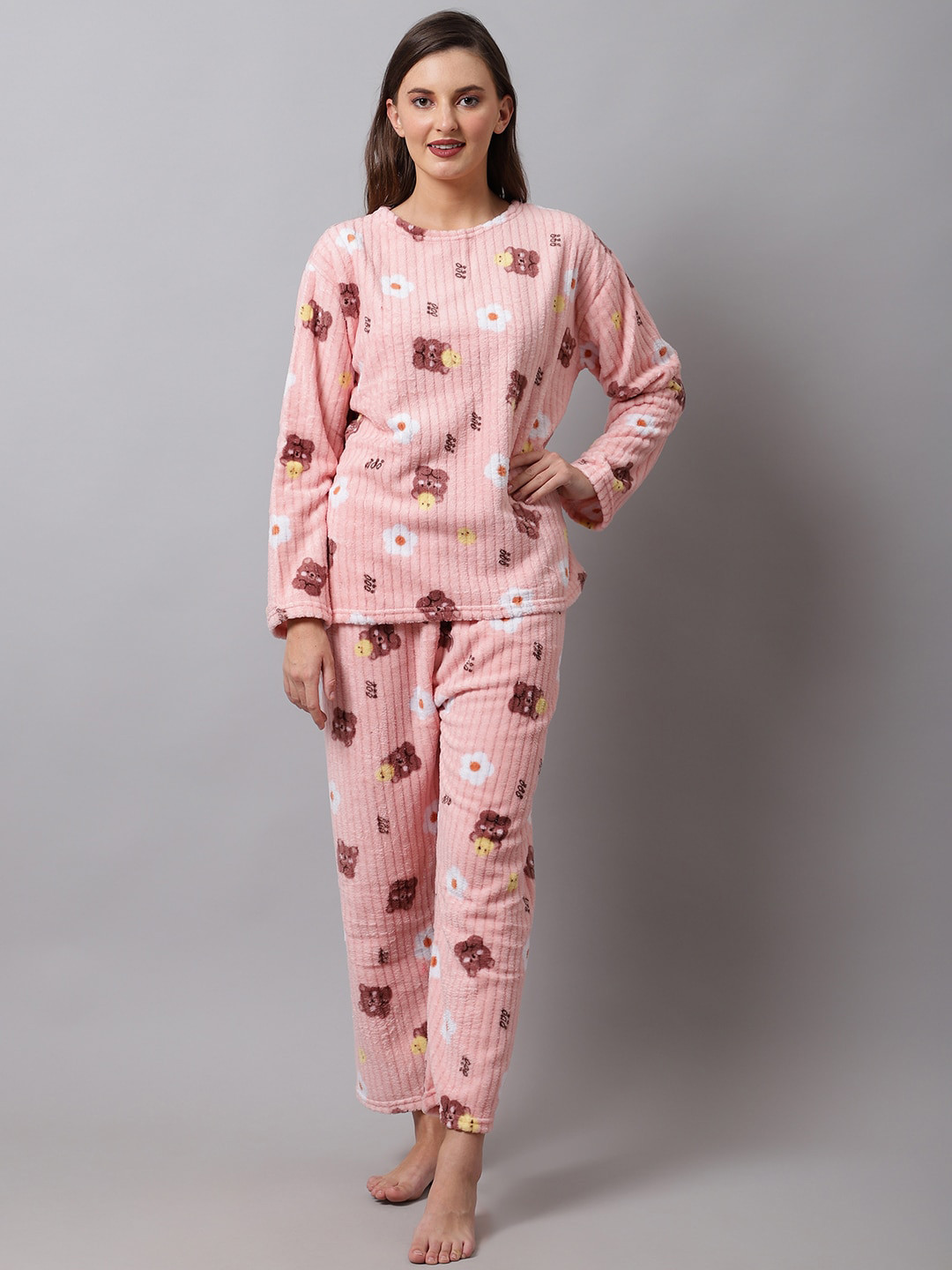 

TAG 7 Women Pink & White Printed Night suit