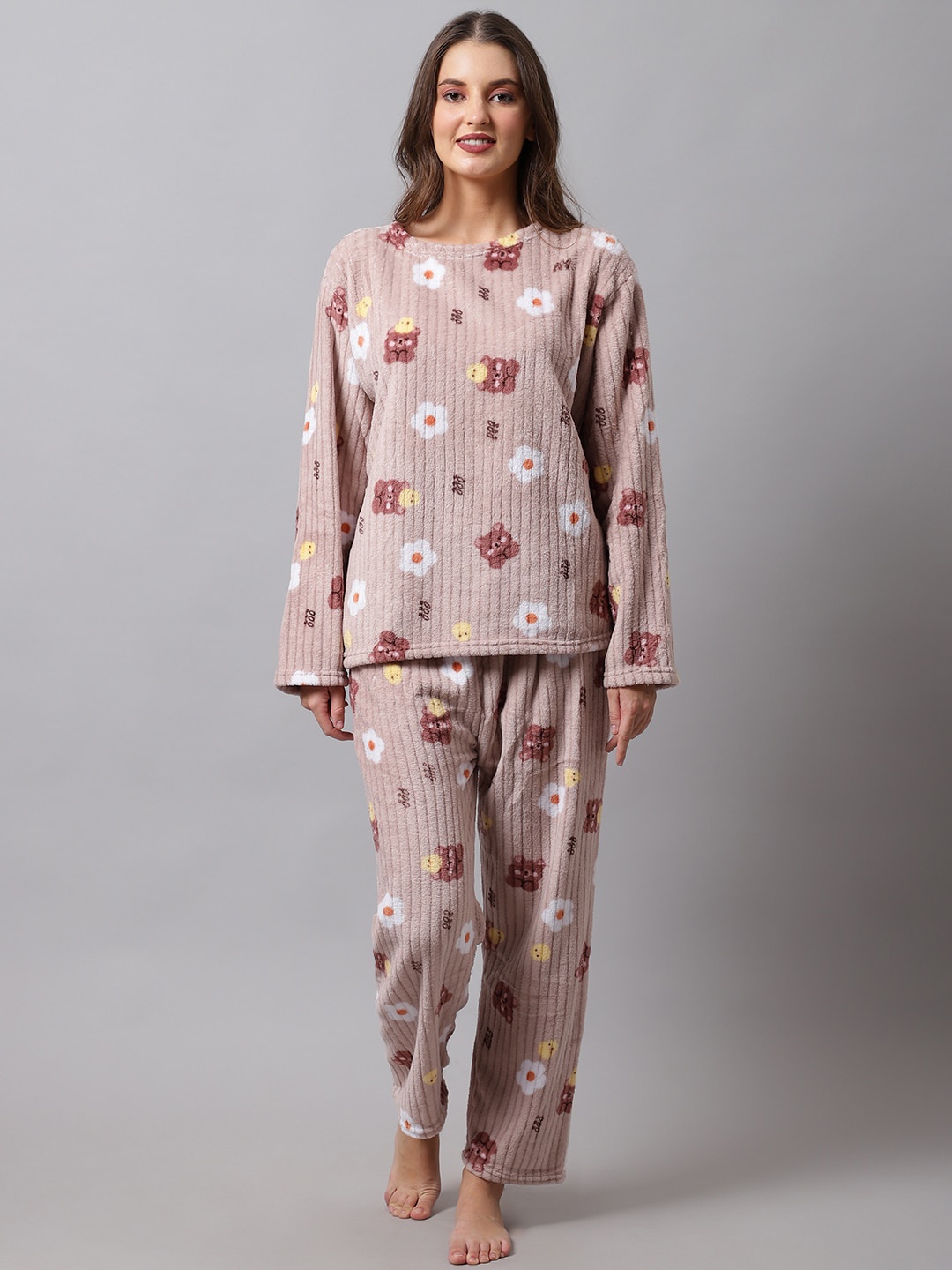 

TAG 7 Women Brown & White Printed Night suit